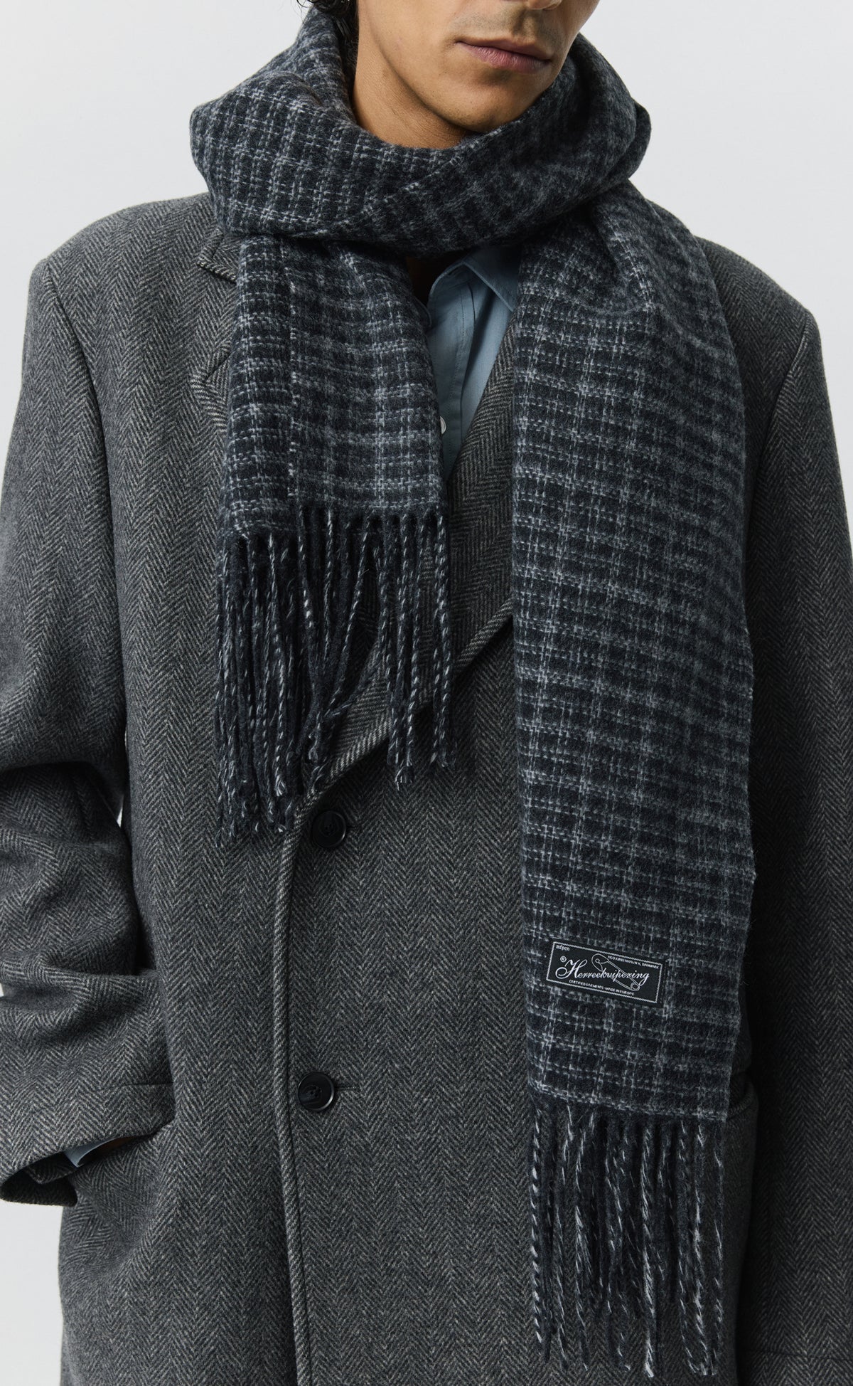 Facade Fringe Scarf - Charcoal Fence Check