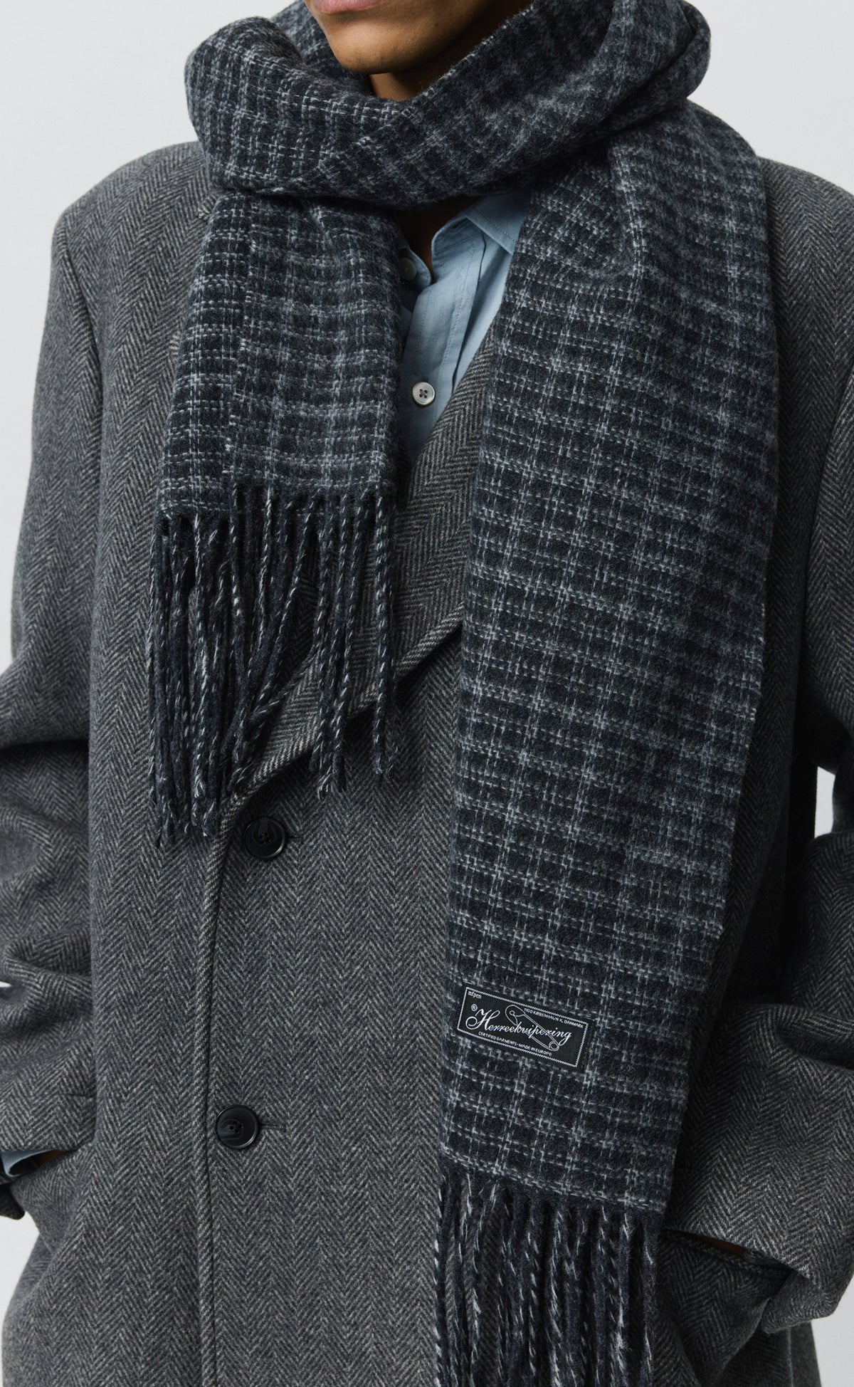 Facade Fringe Scarf - Charcoal Fence Check