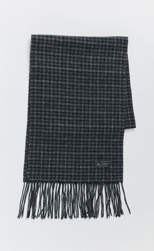 Facade Fringe Scarf - Charcoal Fence Check