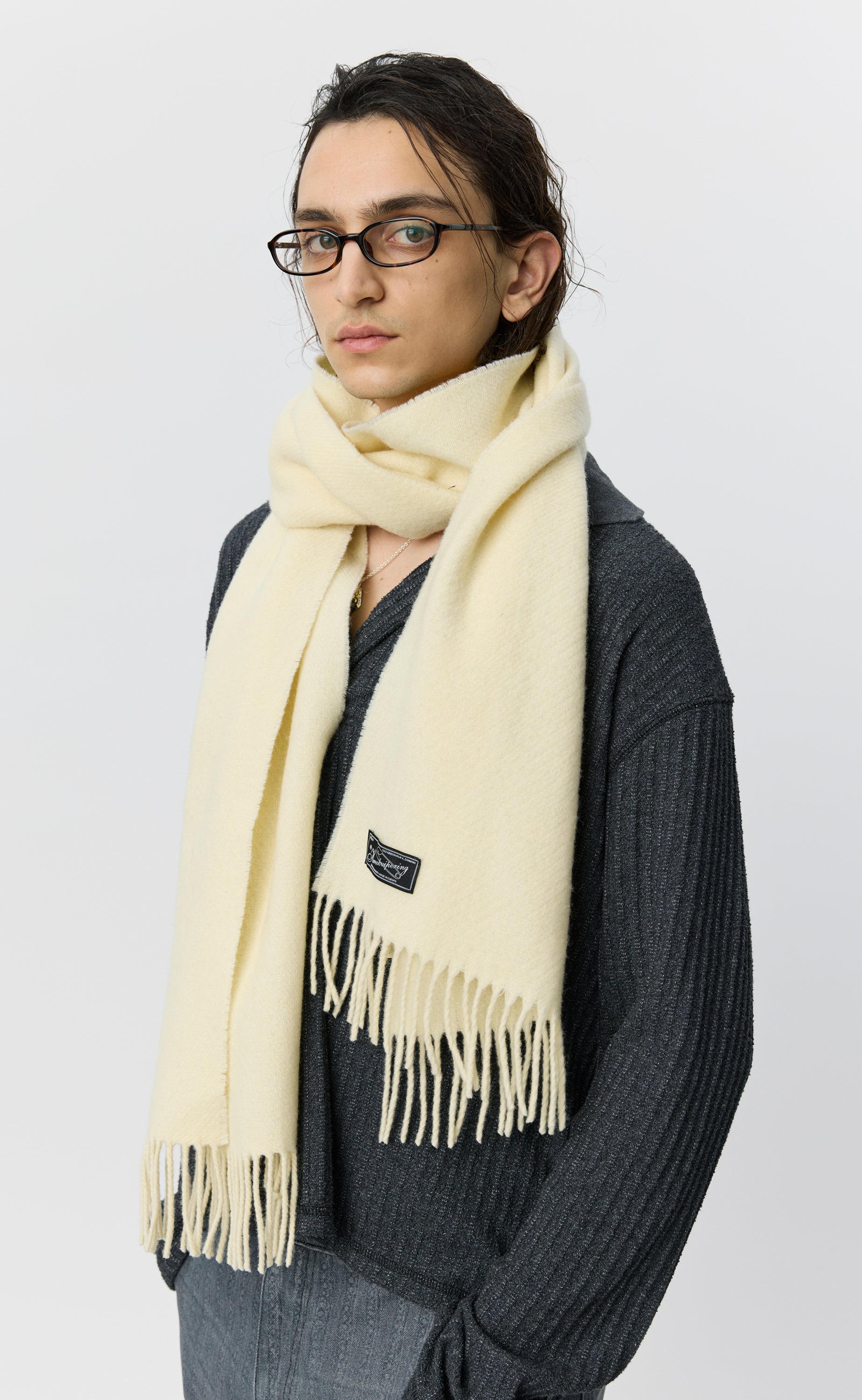 【新品未使用】MFPEN herreekvipering WOOL SCARF Facade Fringe Scarf - Plain Ivory – mfpen