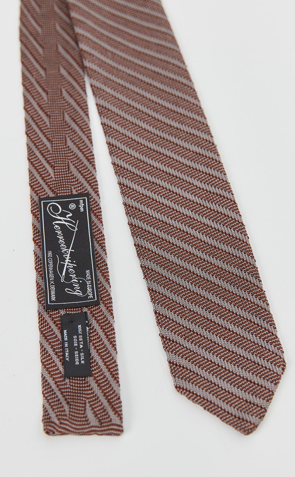 Formal Tie - Brown Grey Stripe Silk