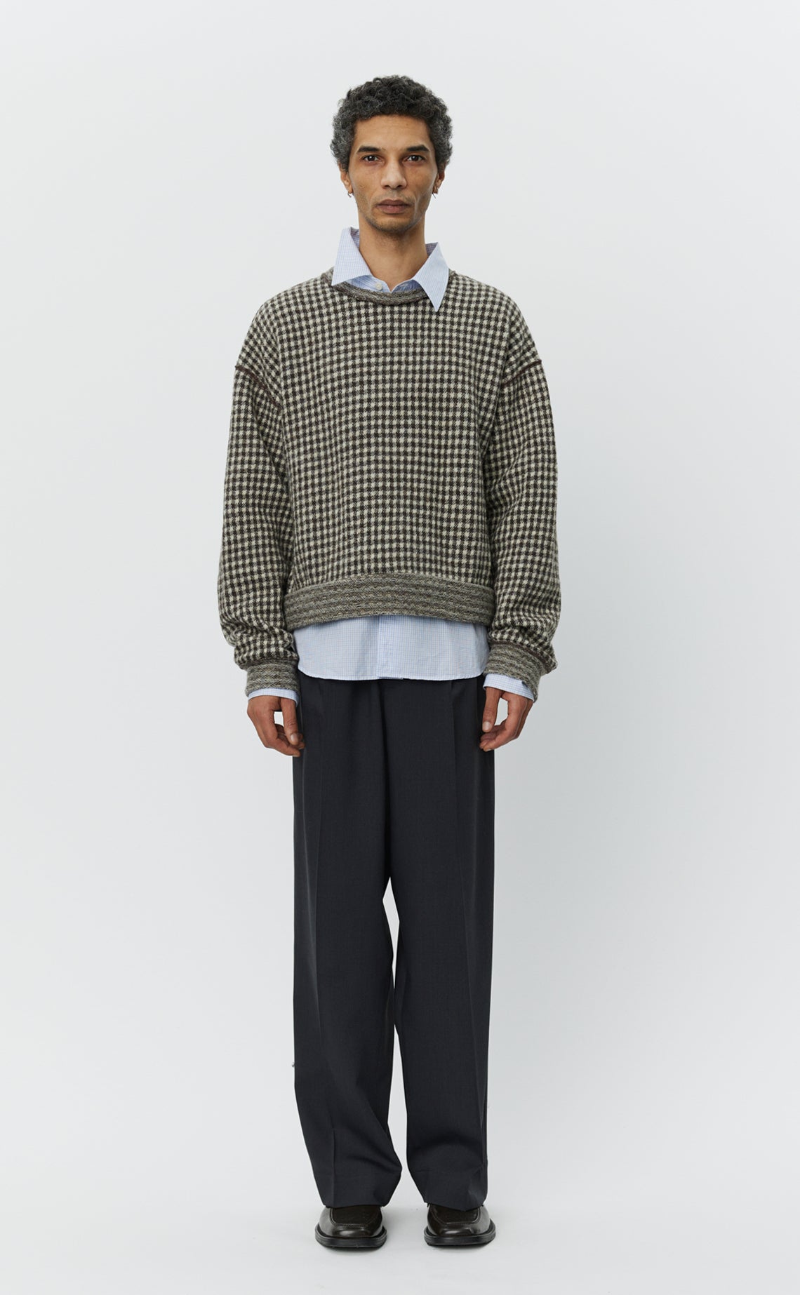 Fuzzy Pullover - Brown Houndstooth Check