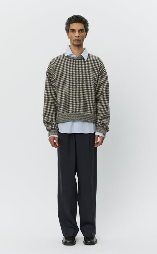 Fuzzy Pullover - Brown Houndstooth Check