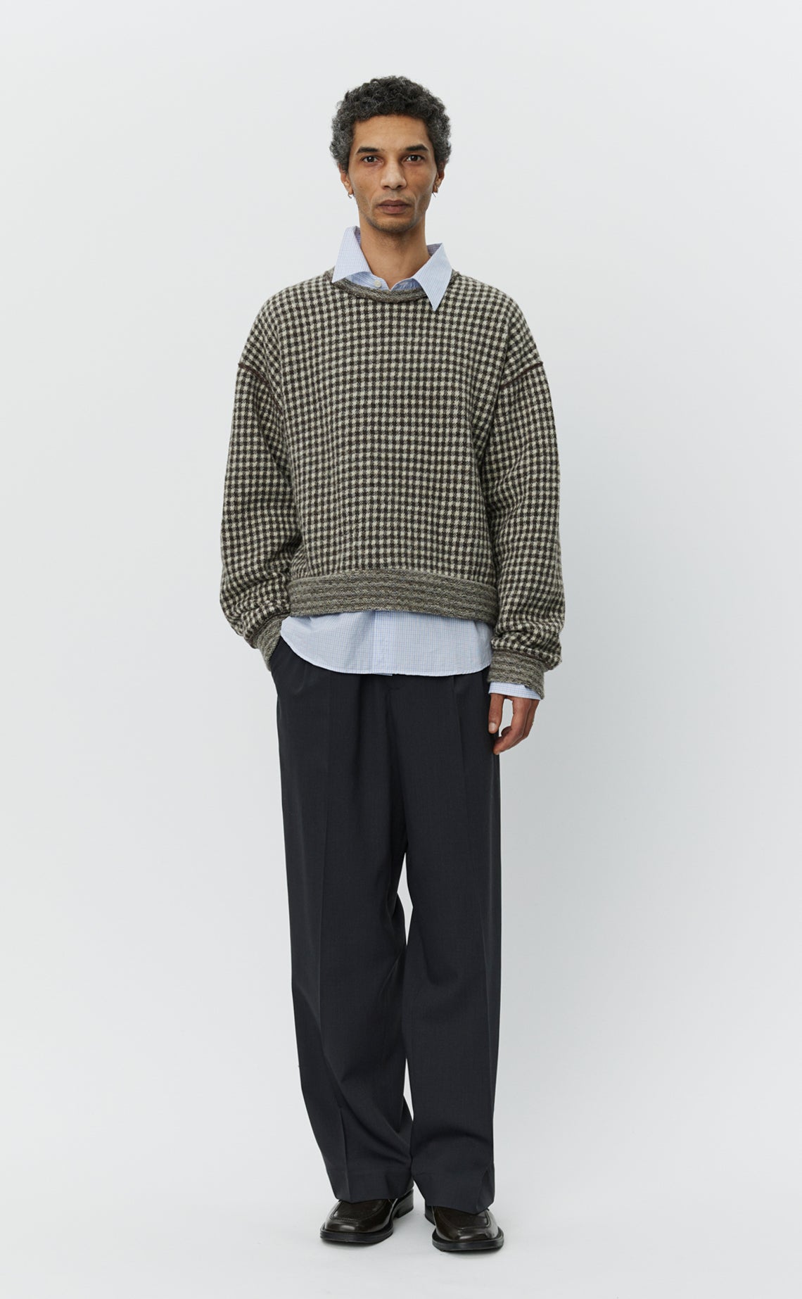 Fuzzy Pullover - Brown Houndstooth Check