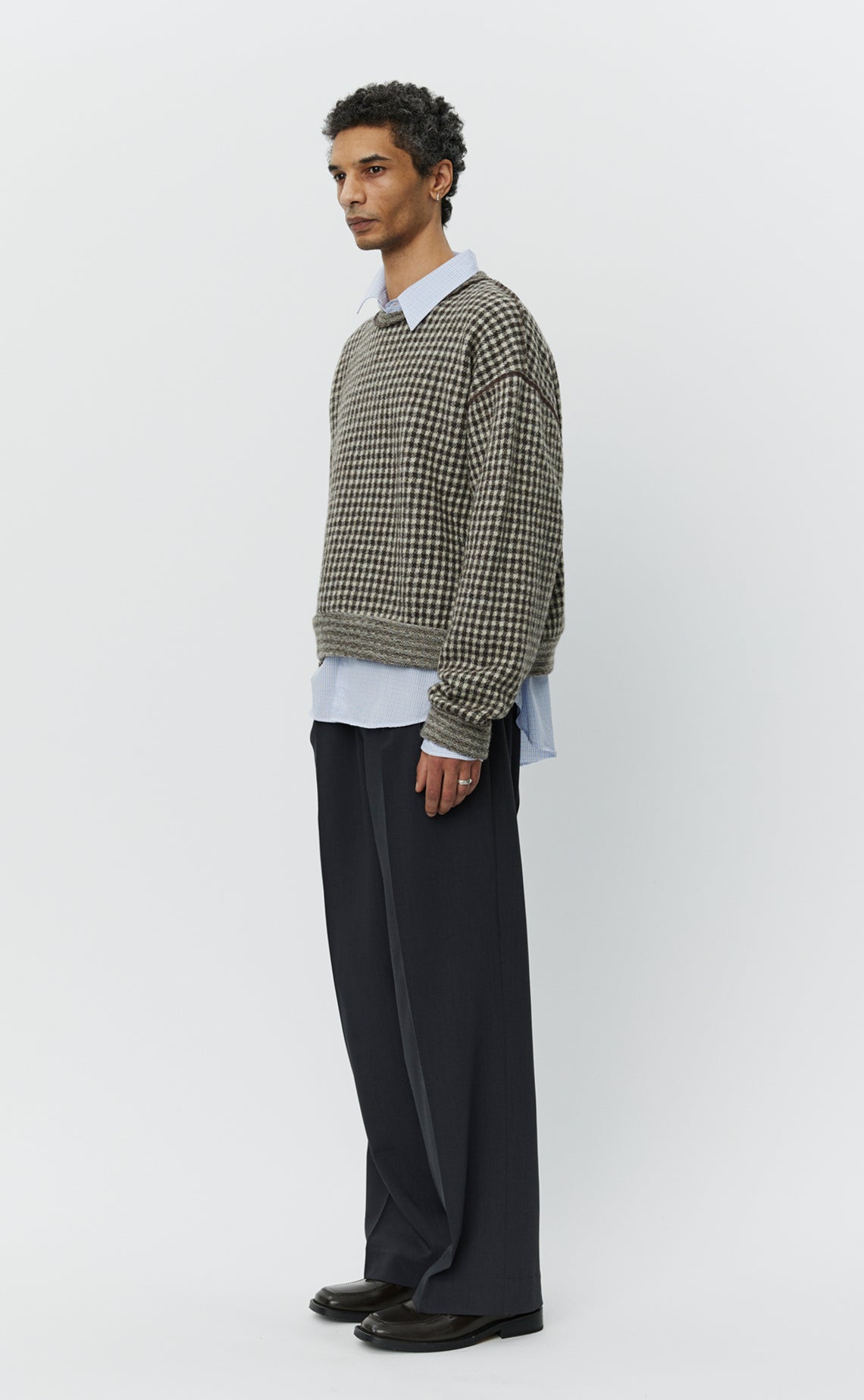 Fuzzy Pullover - Brown Houndstooth Check