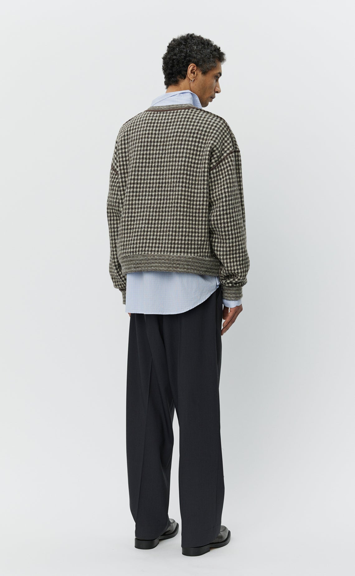 Fuzzy Pullover - Brown Houndstooth Check