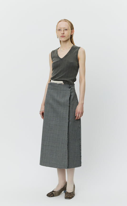 Heavy Wool Wrap Skirt - Grey Glen Check