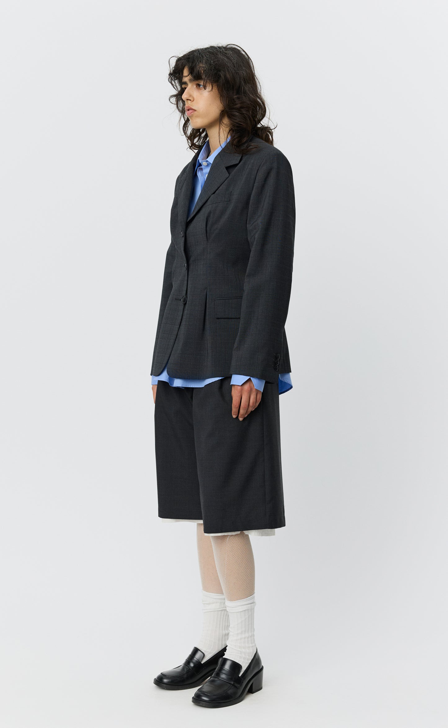 Inverted Pleat Blazer - Dark Grey Check