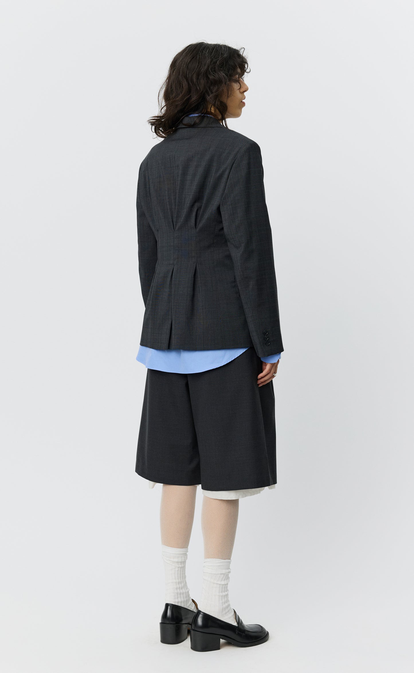Inverted Pleat Blazer - Dark Grey Check