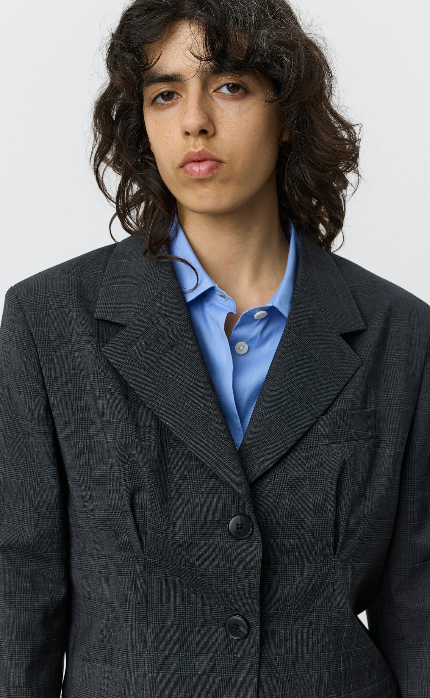 Inverted Pleat Blazer - Dark Grey Check