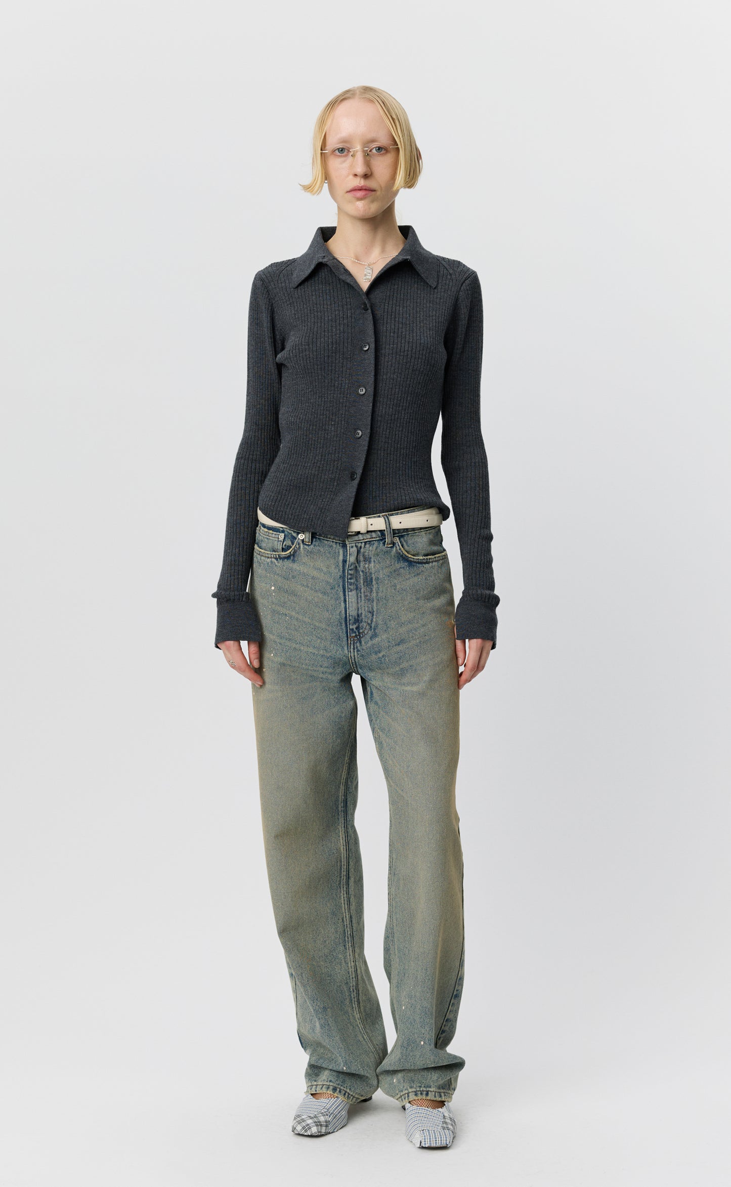 Knitted Rib Shirt - Dark Grey Melange