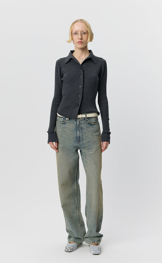 Knitted Rib Shirt - Dark Grey Melange