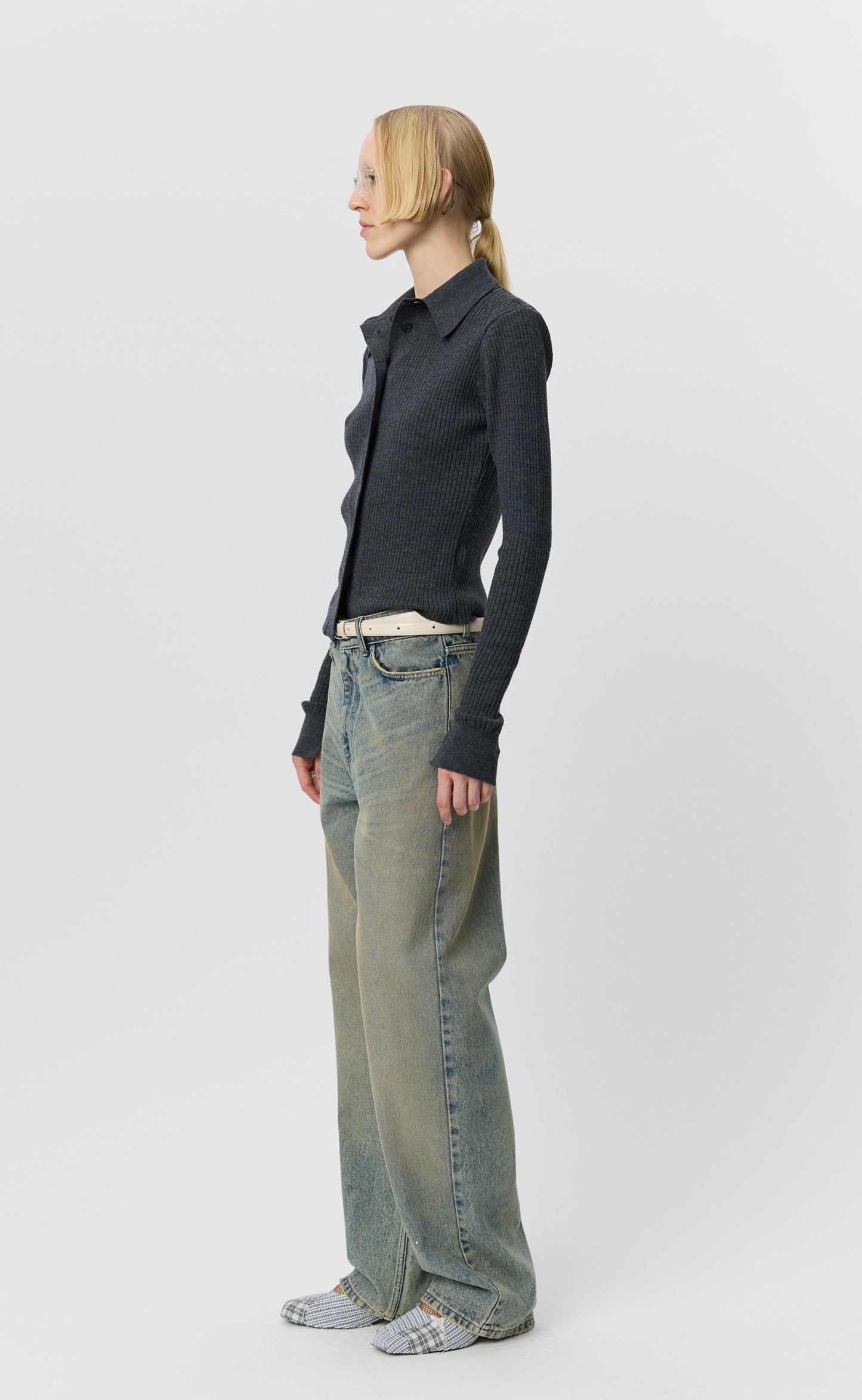 Knitted Rib Shirt - Dark Grey Melange