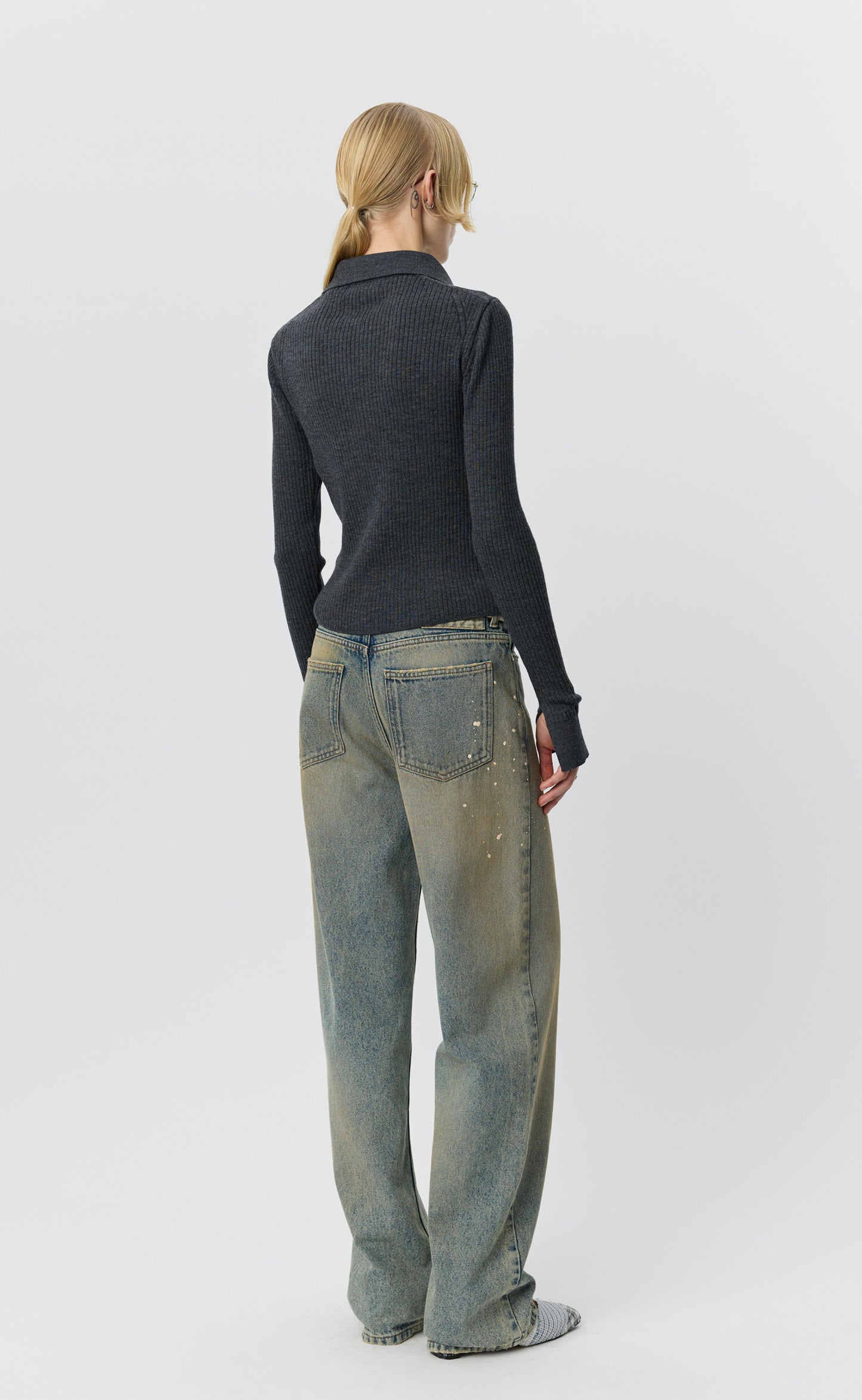Knitted Rib Shirt - Dark Grey Melange