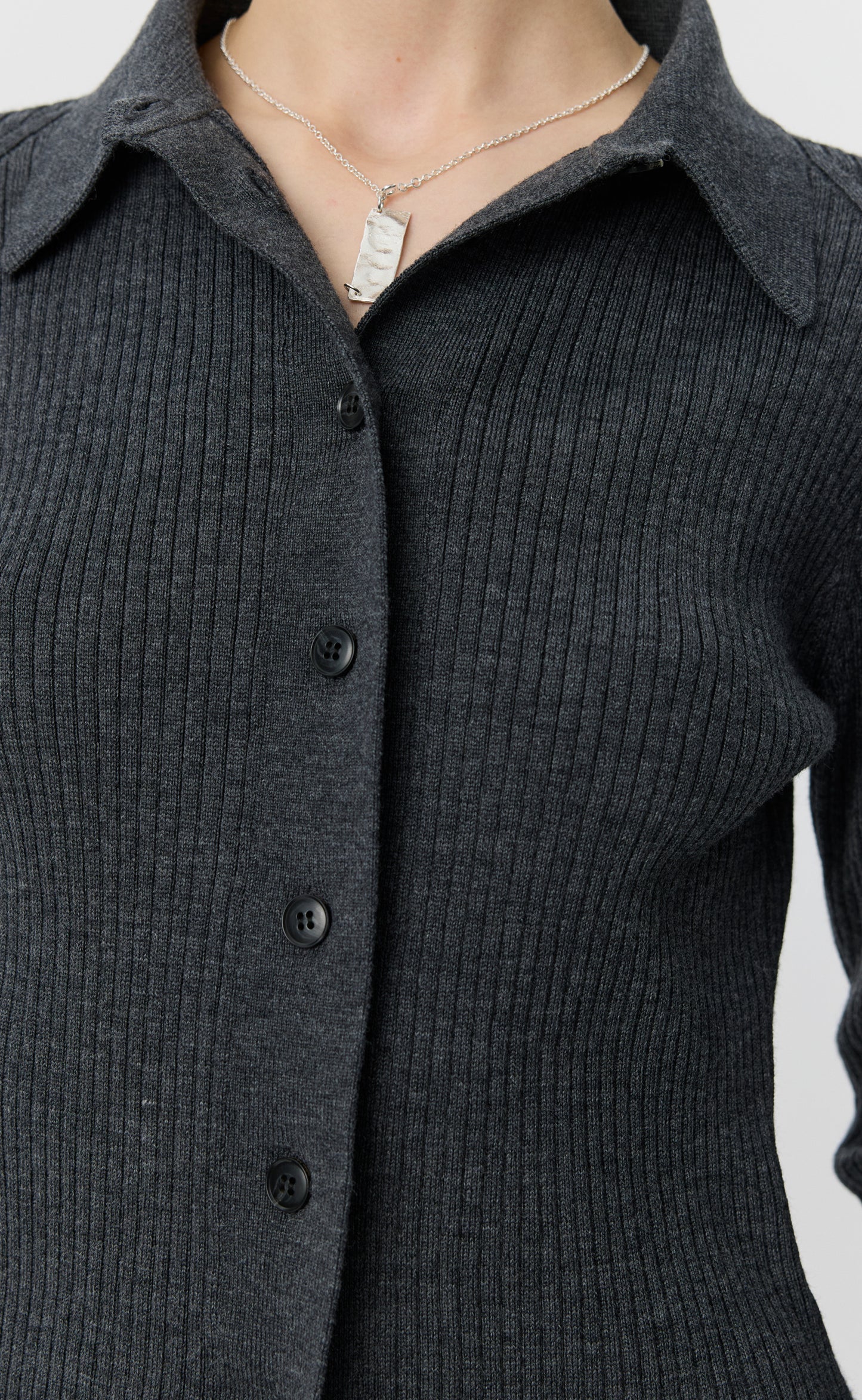 Knitted Rib Shirt - Dark Grey Melange