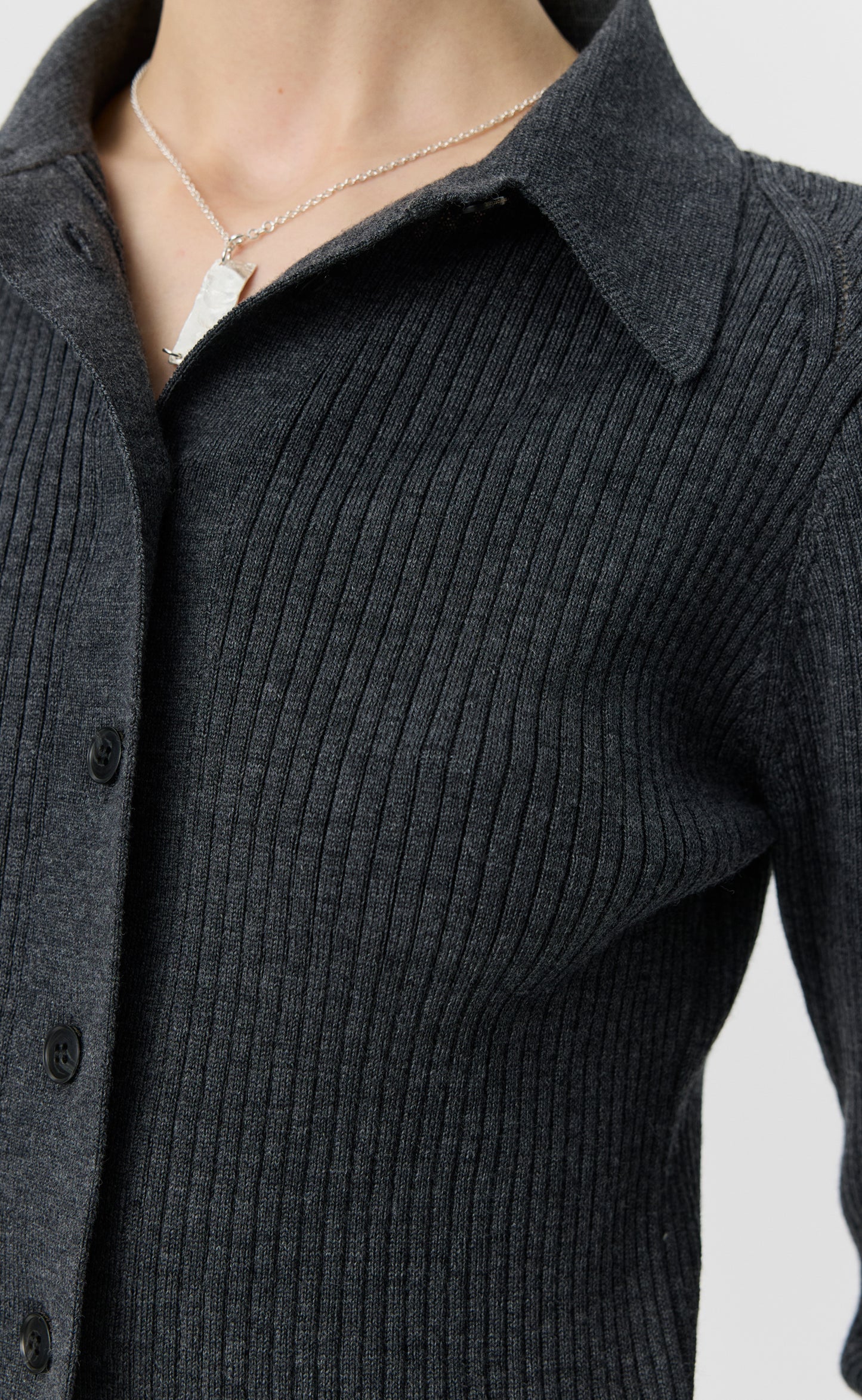 Knitted Rib Shirt - Dark Grey Melange
