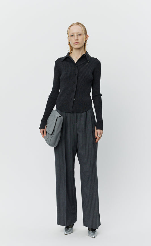 Knitted Rib Shirt - Dark Grey