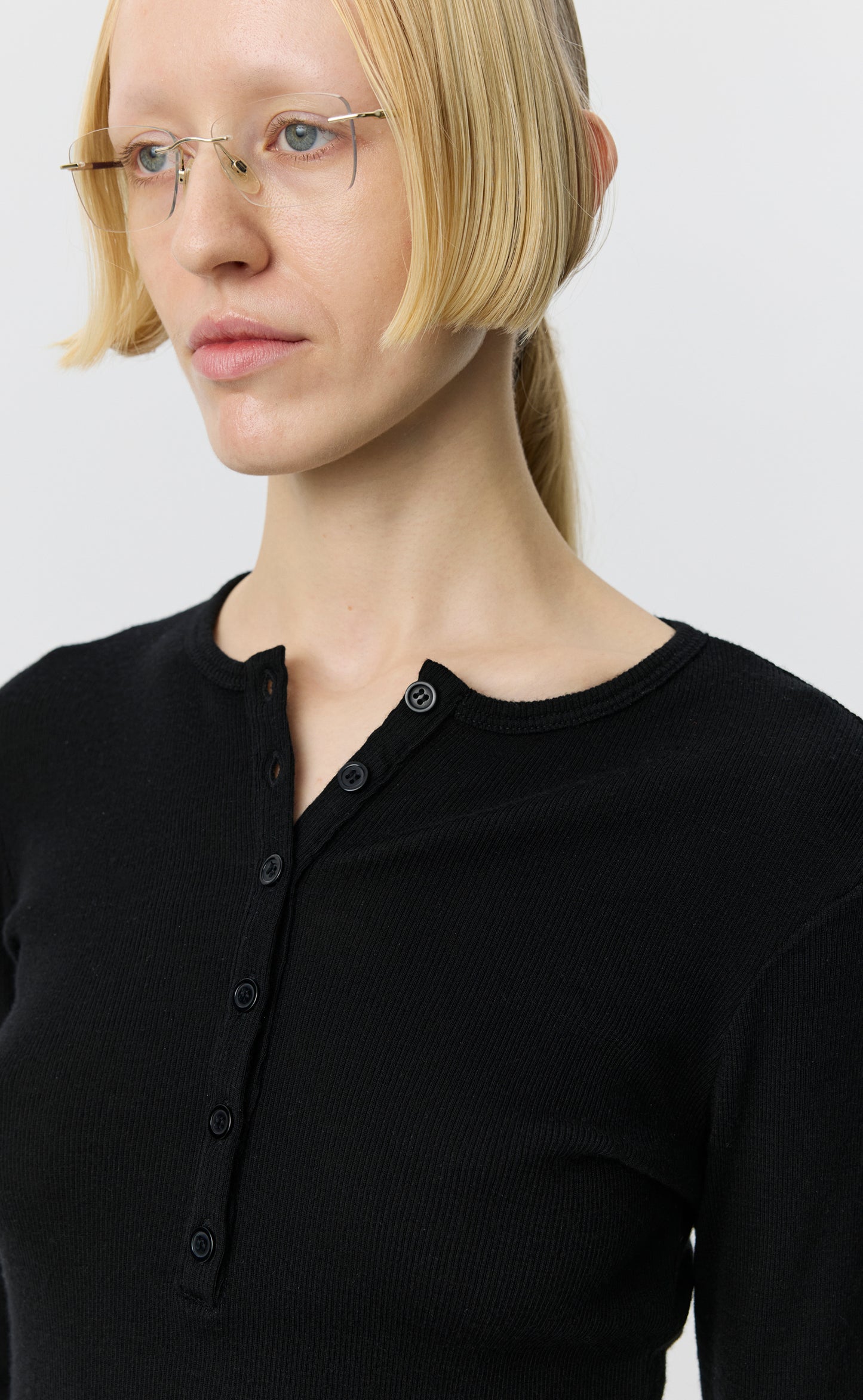 LS Henley - Black Rib