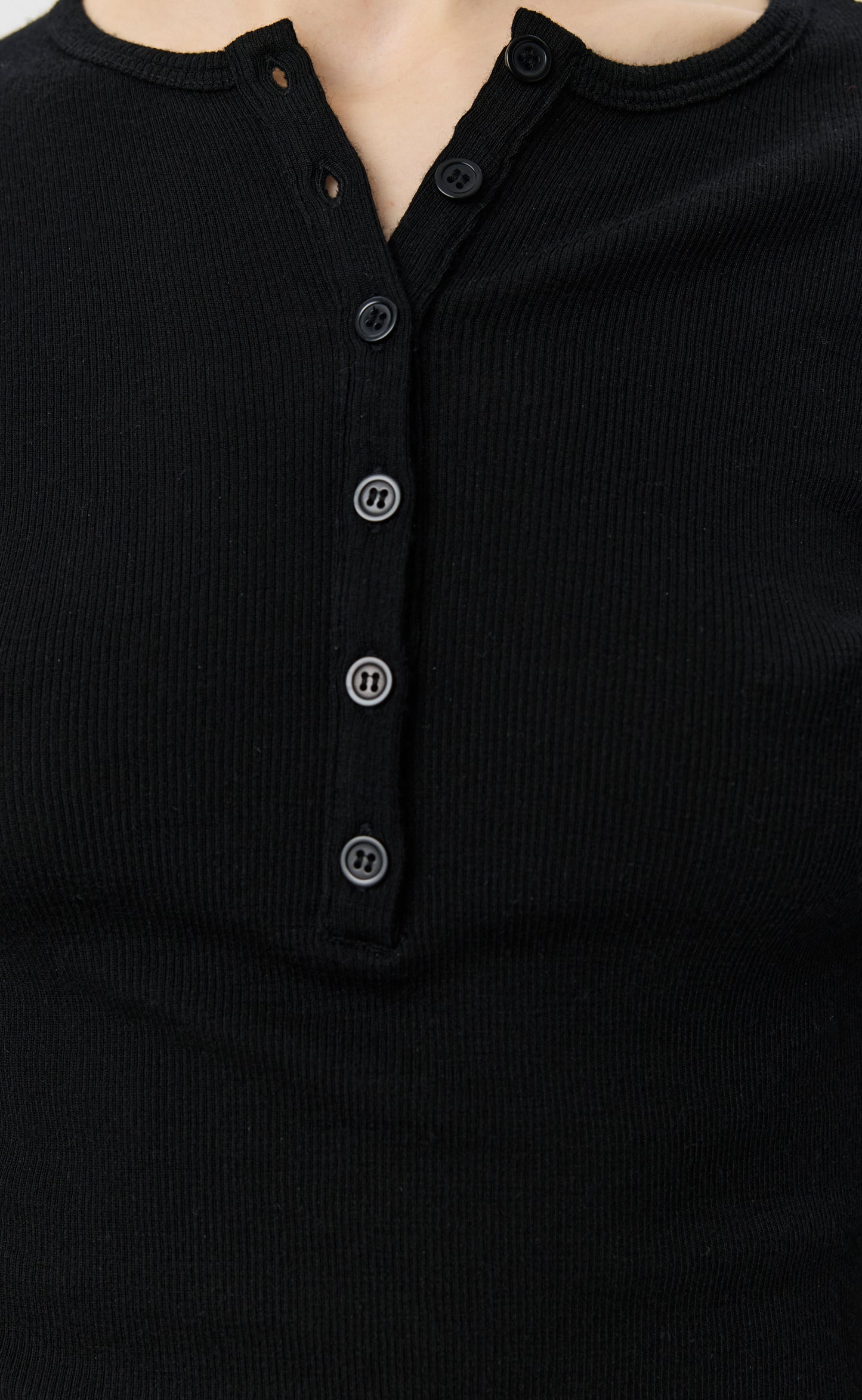 LS Henley - Black Rib