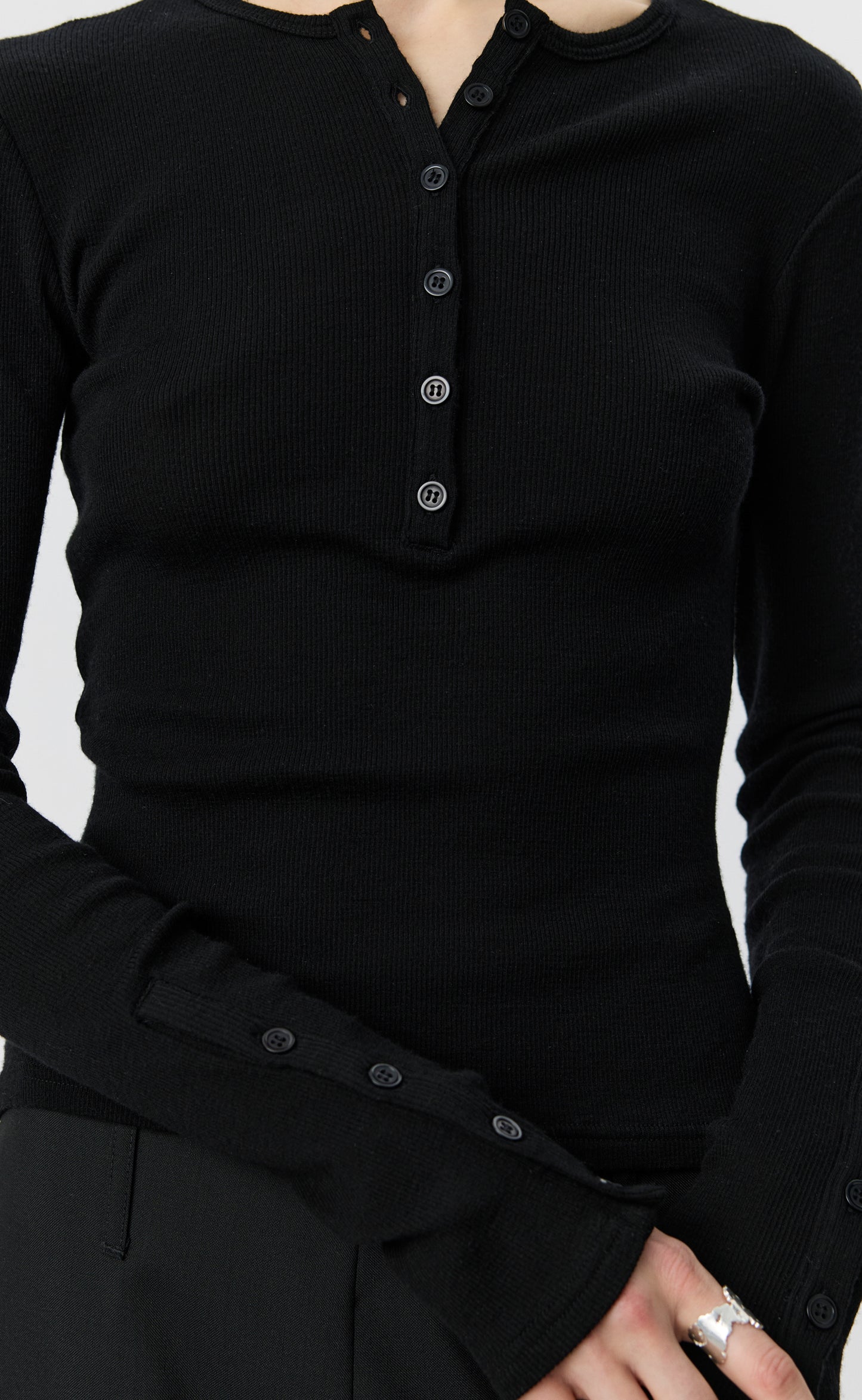 LS Henley - Black Rib