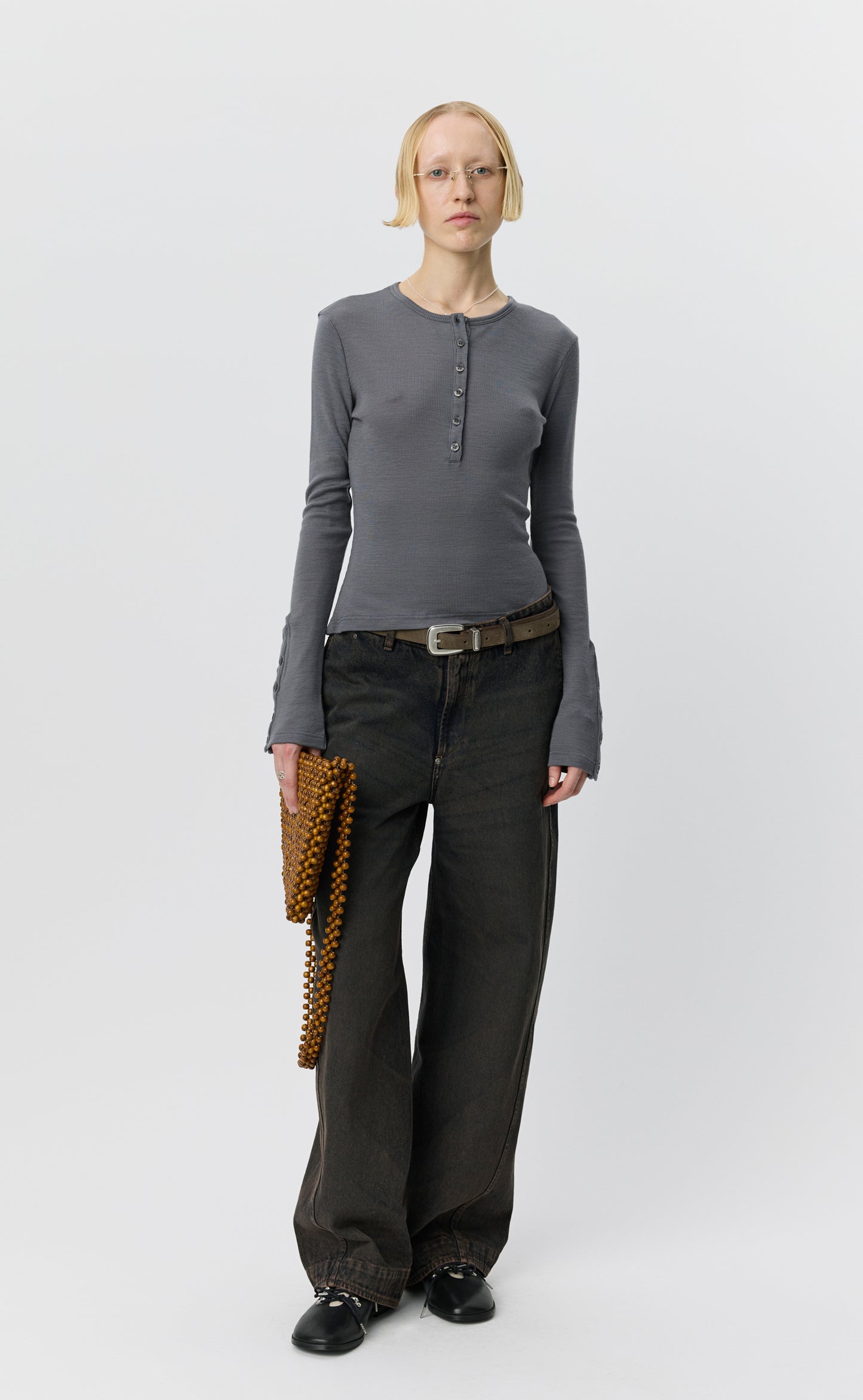 LS Henley - Lead Grey Rib