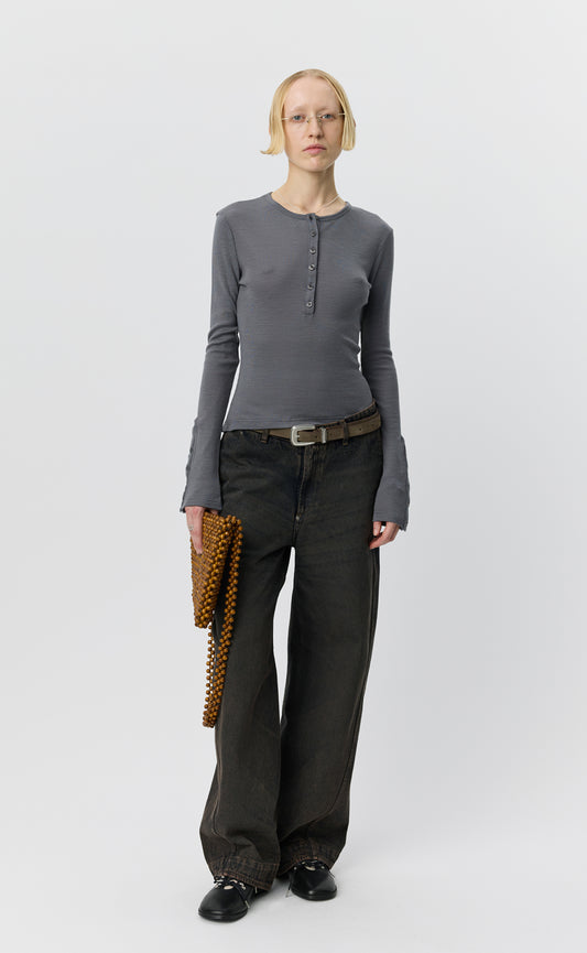 LS Henley - Lead Grey Rib