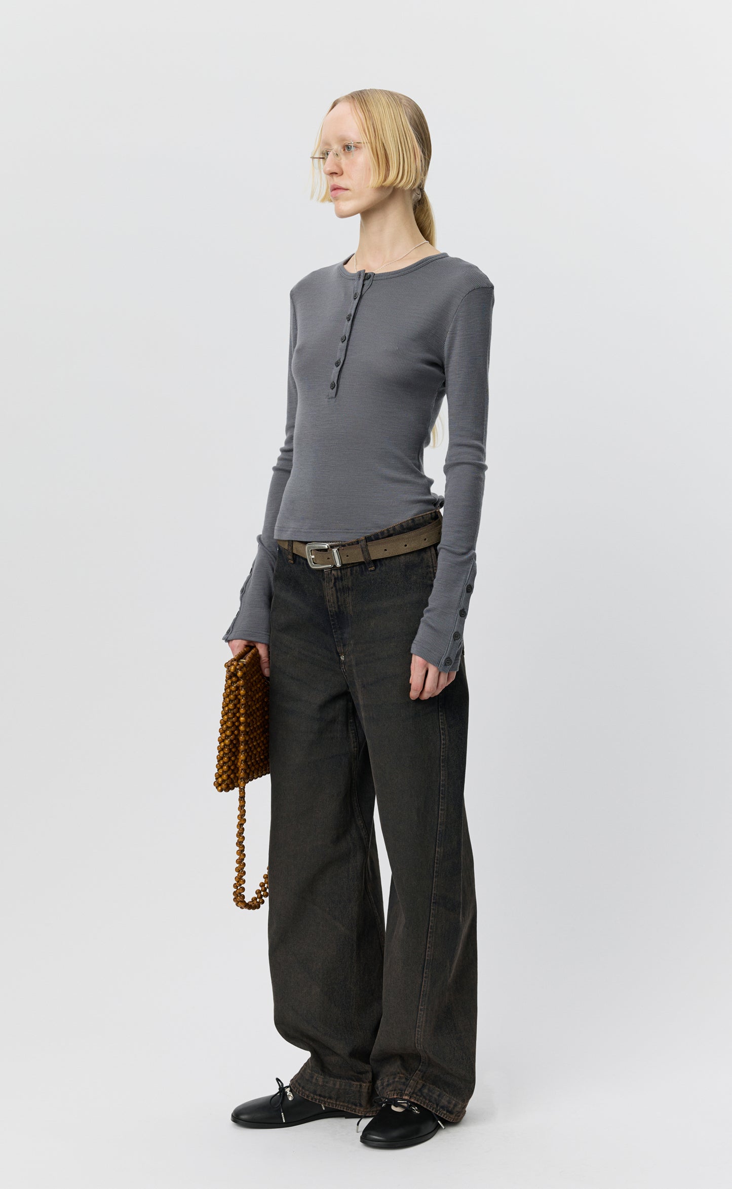 LS Henley - Lead Grey Rib