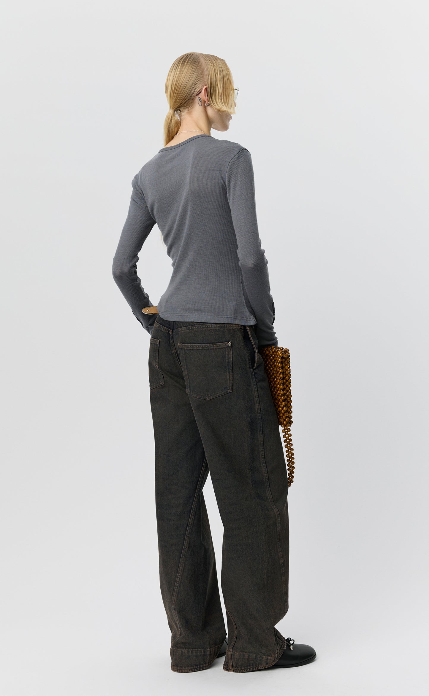 LS Henley - Lead Grey Rib