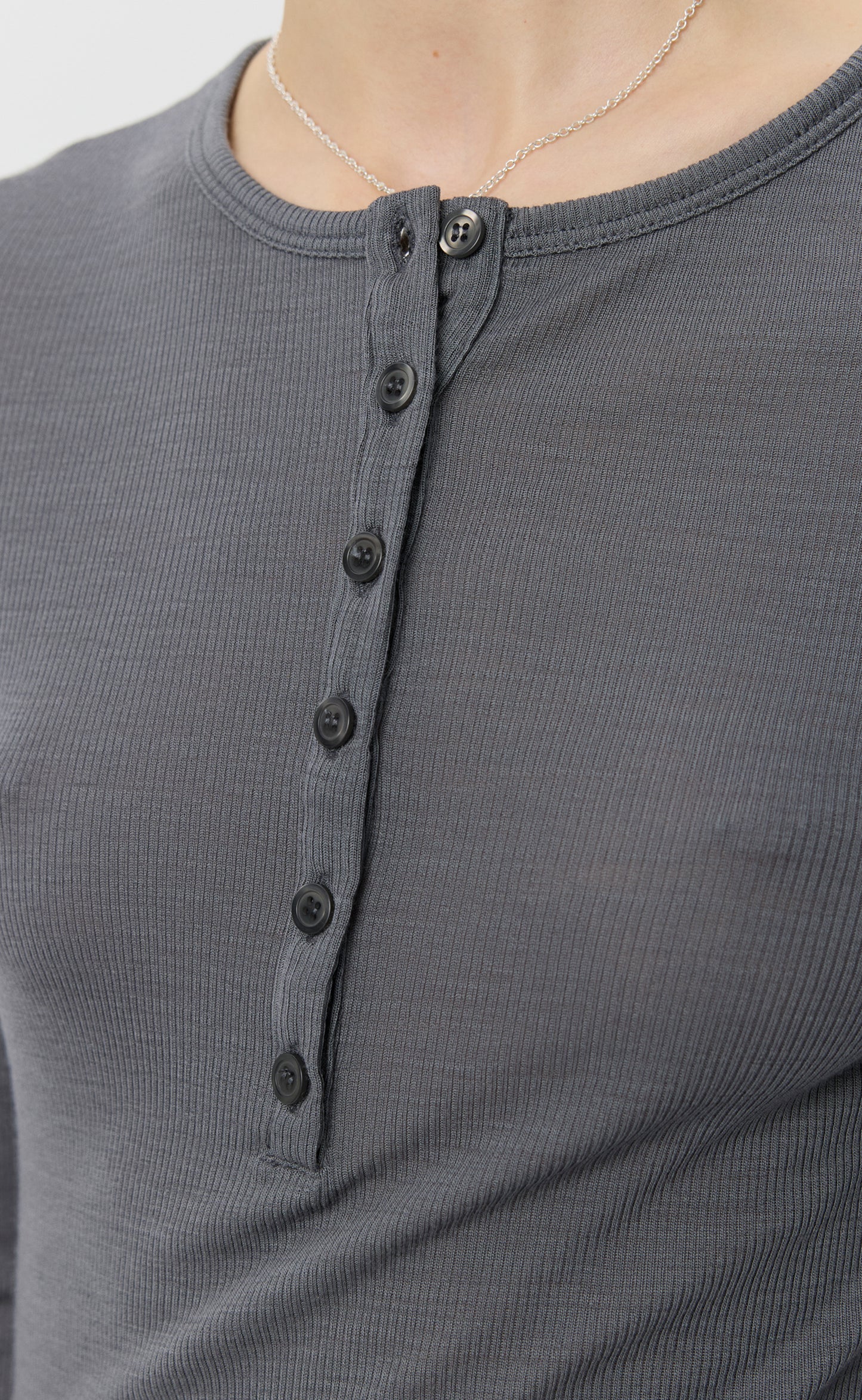 LS Henley - Lead Grey Rib