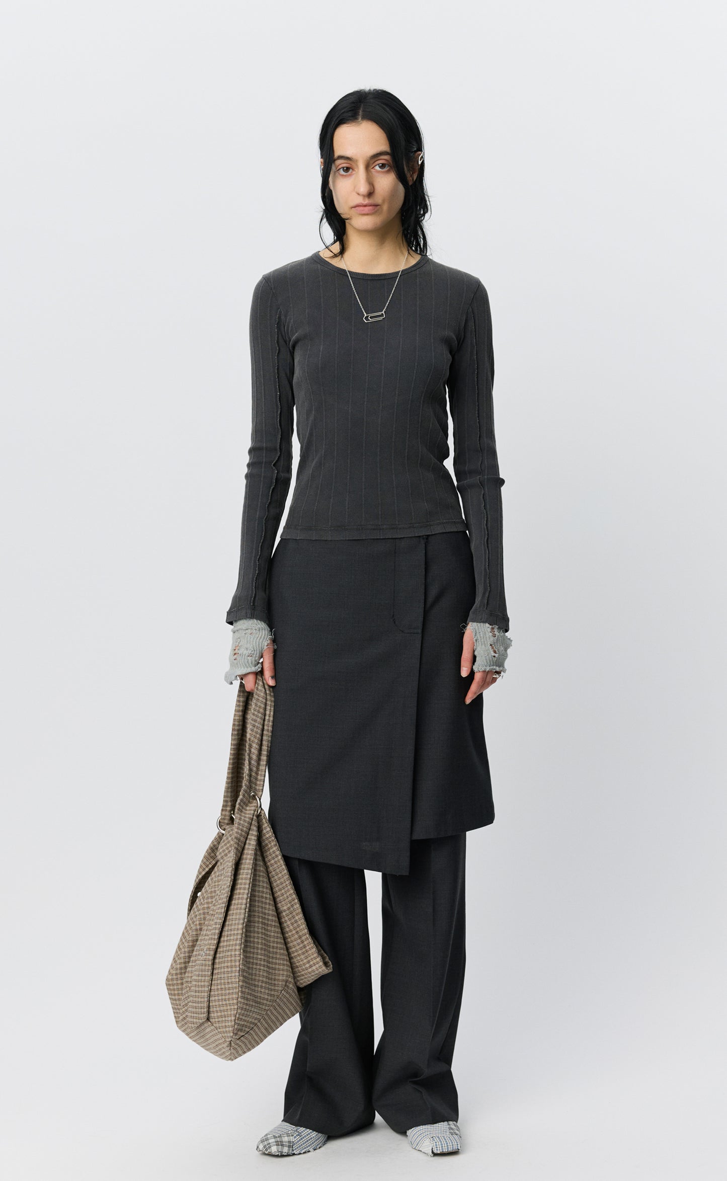 LS Rib Tee - Washed Graphite