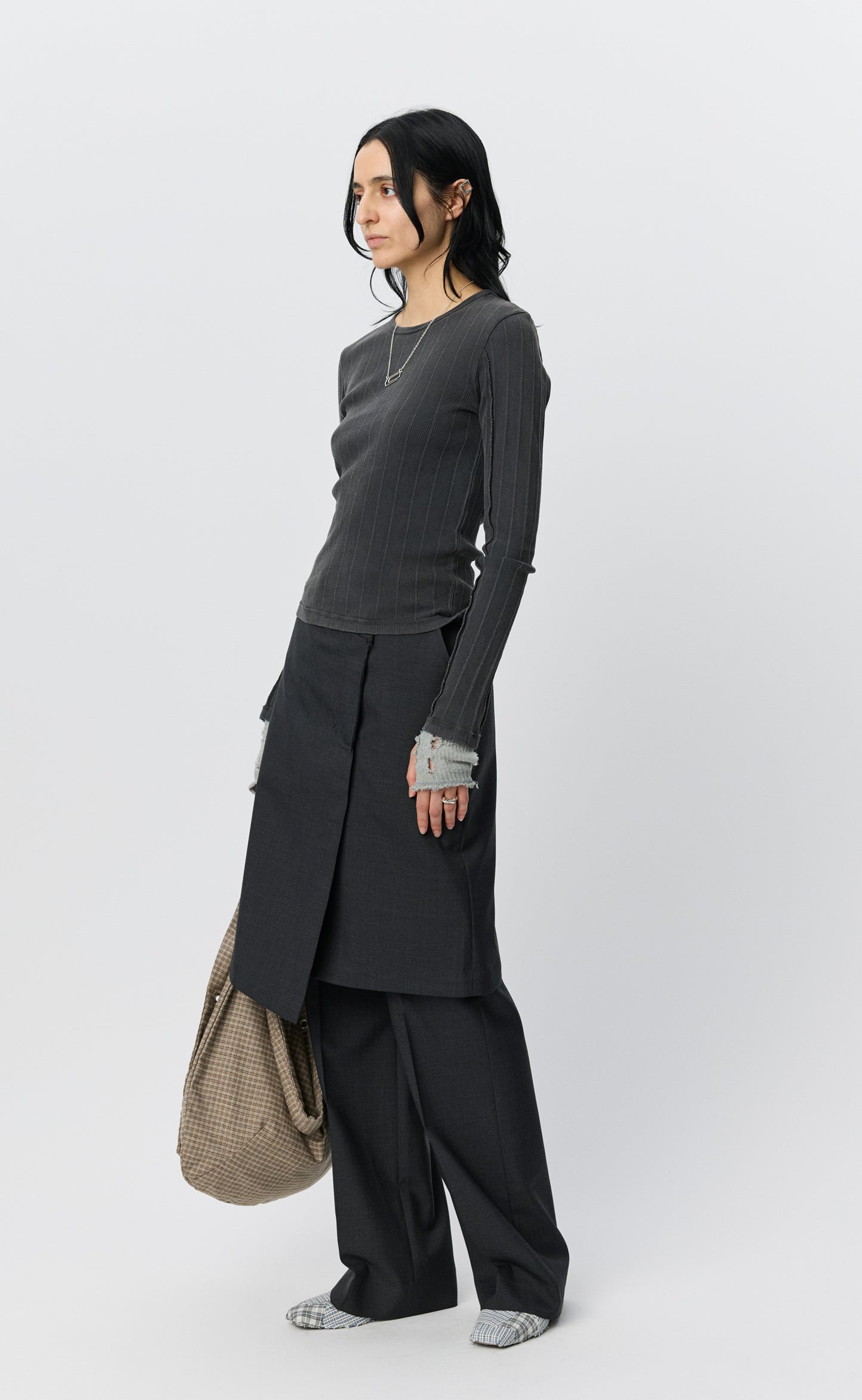 LS Rib Tee - Washed Graphite