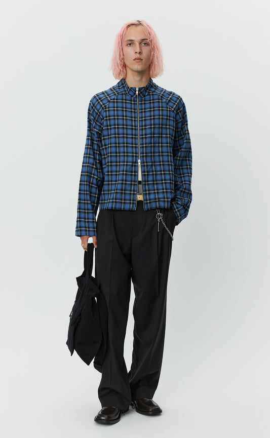 Leisure Woven  Zip Up - Blue Tartan Check