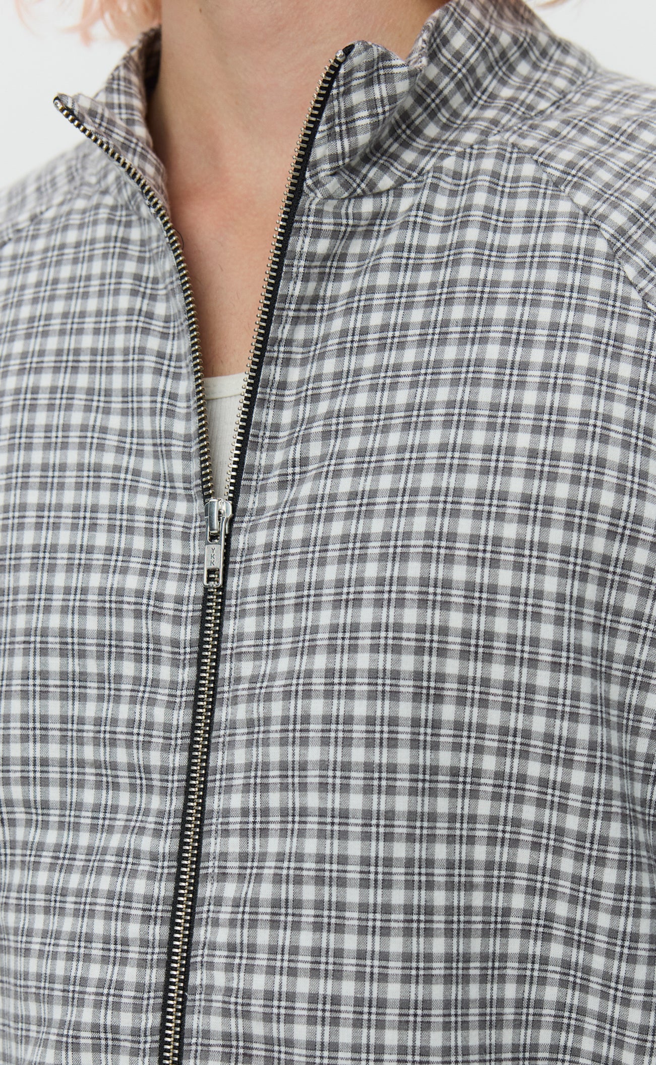 Leisure Woven  Zip Up - Grey Tartan Check