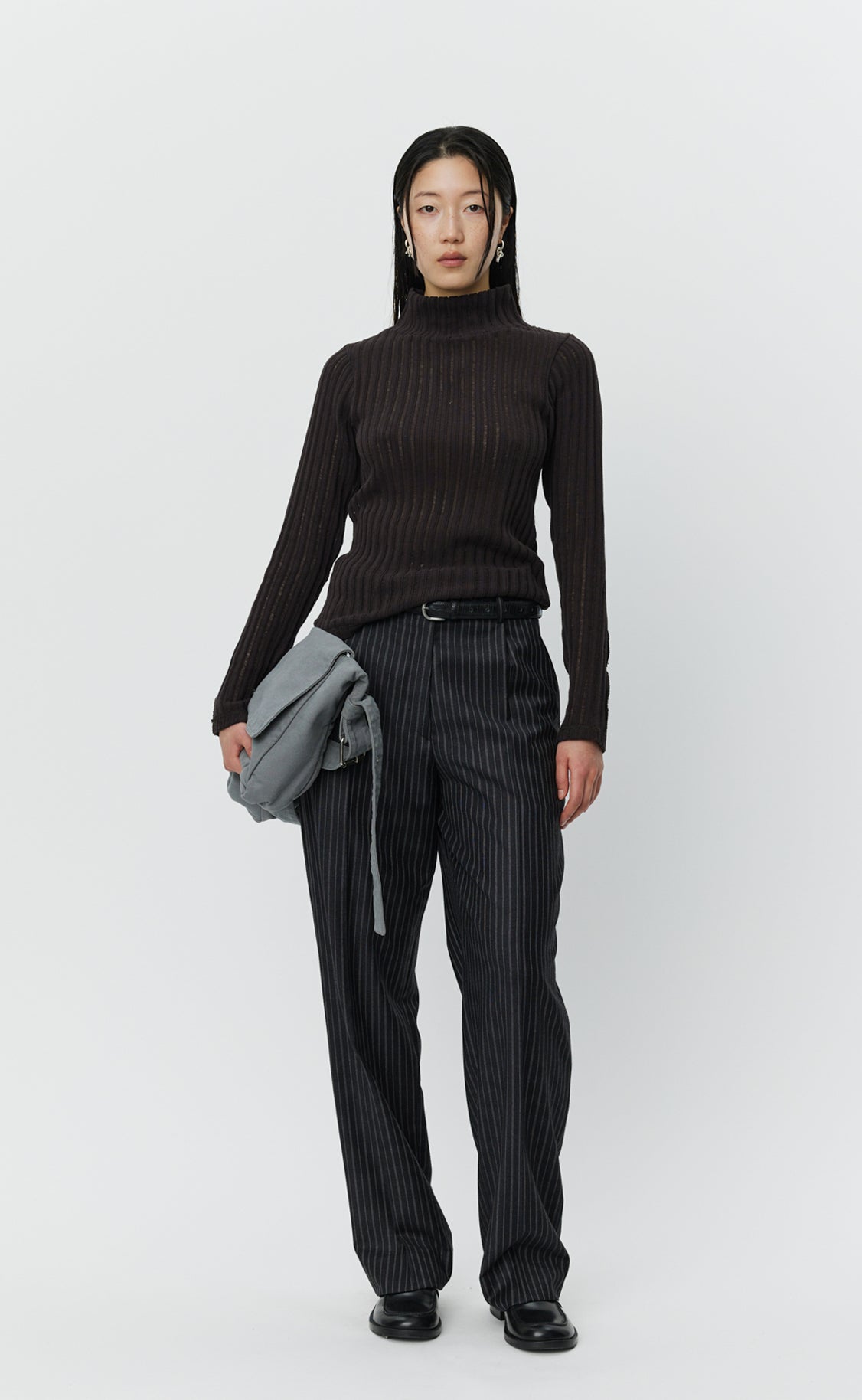 Mock Neck Top - Dark Brown Ajour Stripe