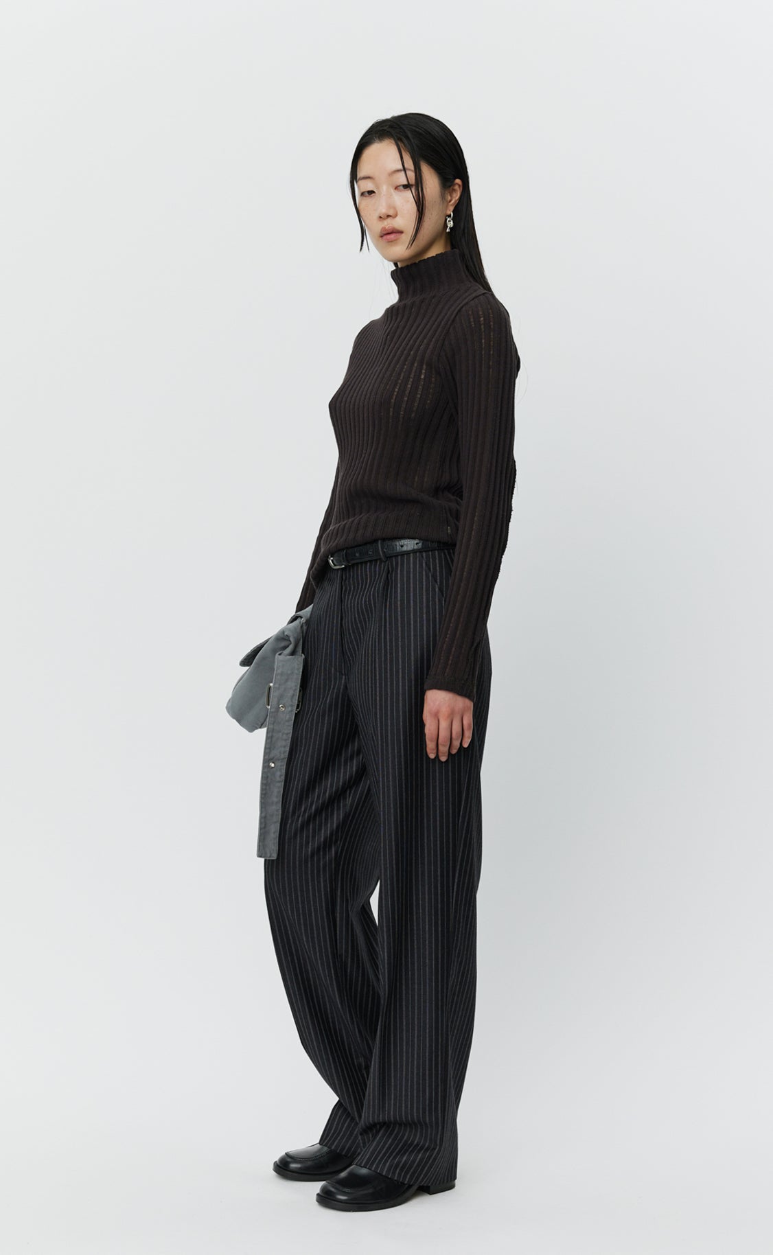 Mock Neck Top - Dark Brown Ajour Stripe