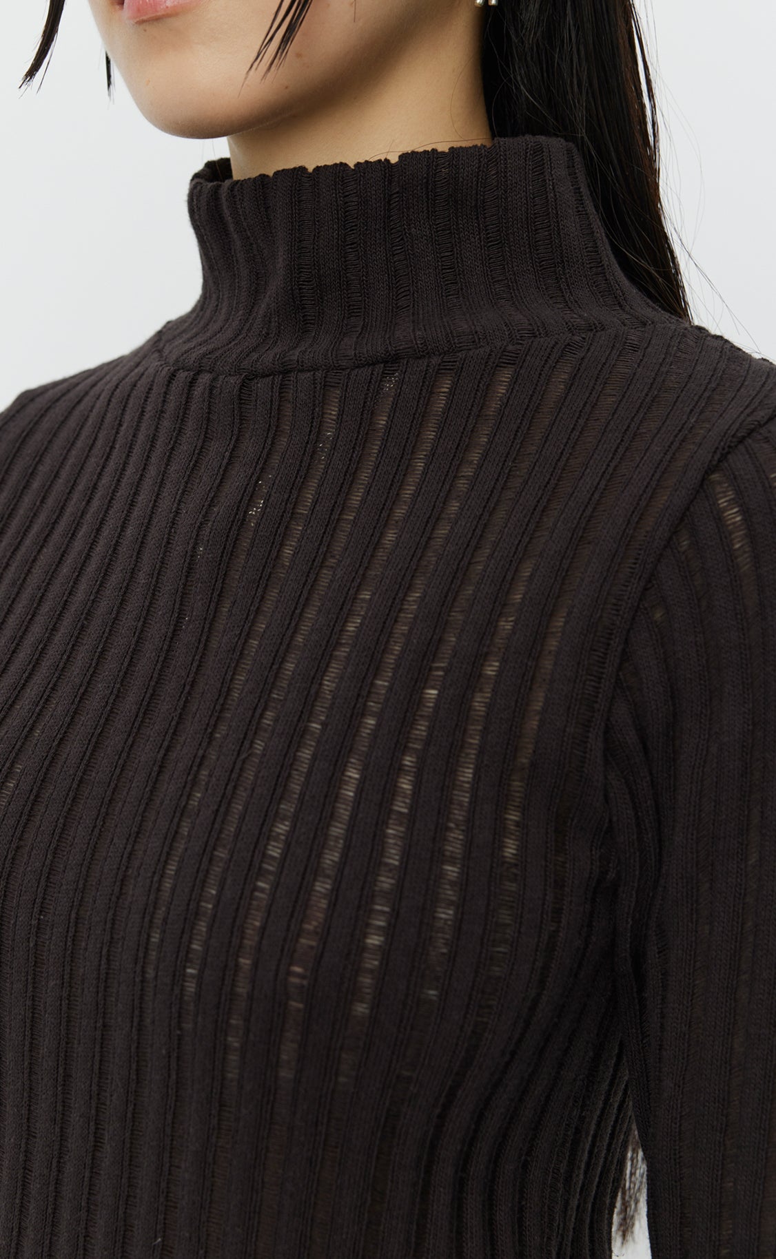 Mock Neck Top - Dark Brown Ajour Stripe