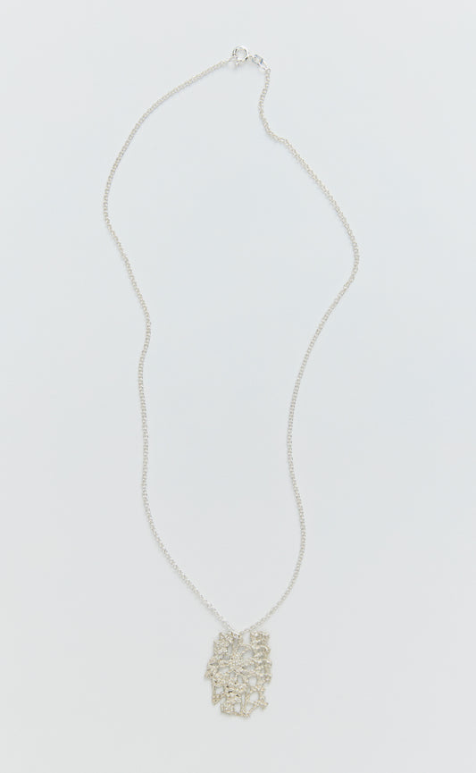 Lace Pendant Necklace - Brushed Silver