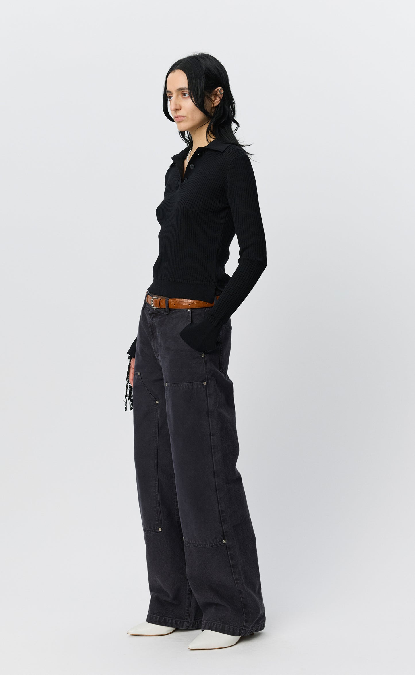 Partial Placket Polo - Black Rib