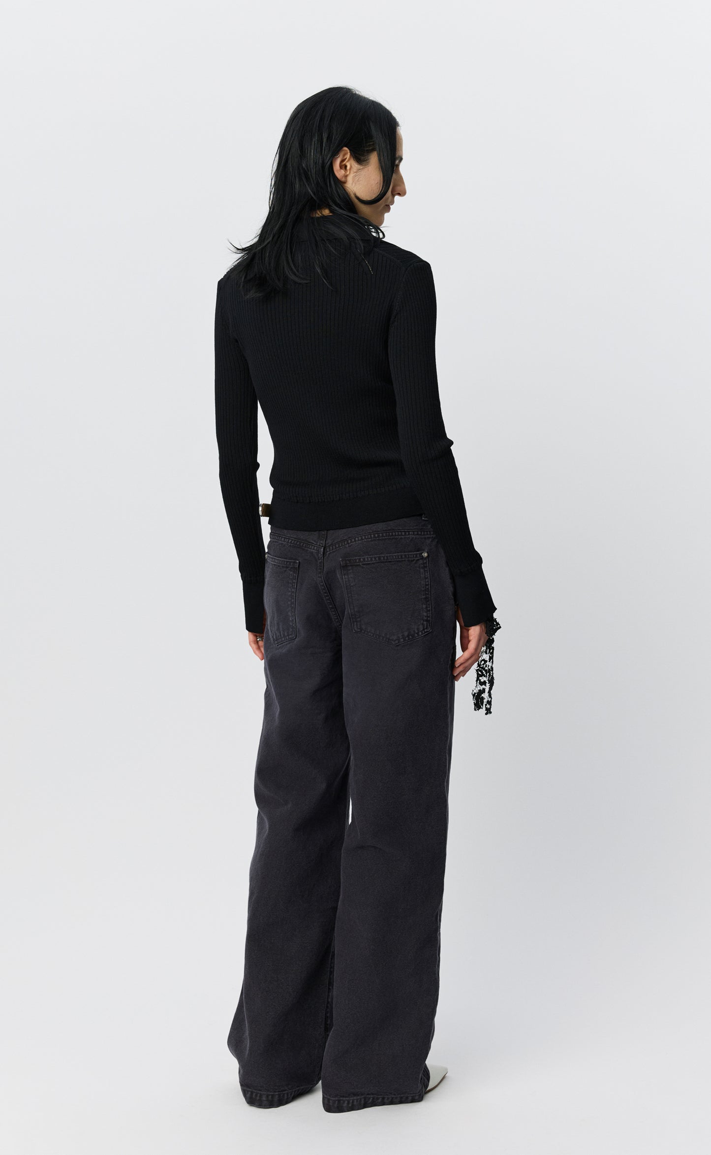 Partial Placket Polo - Black Rib