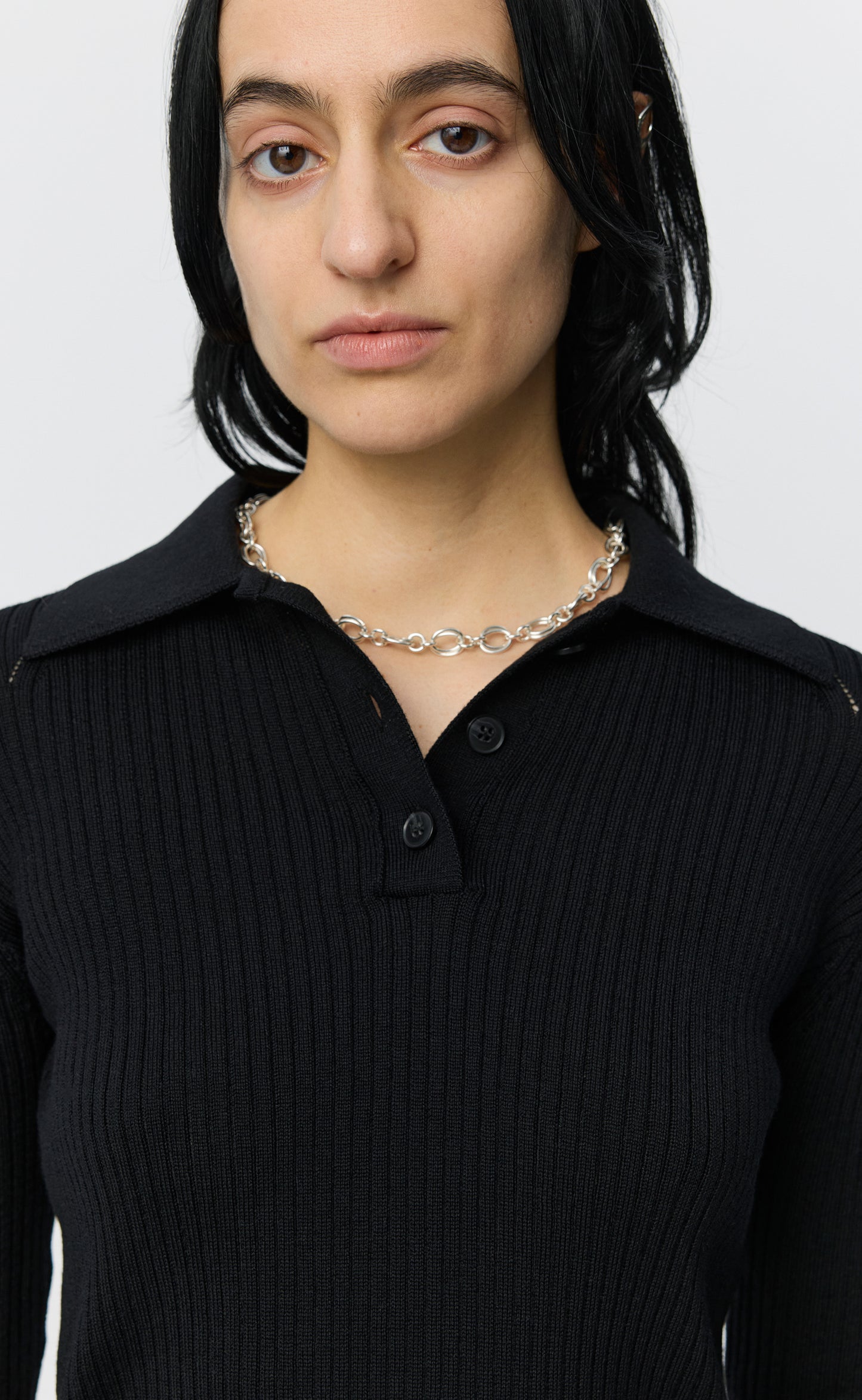 Partial Placket Polo - Black Rib