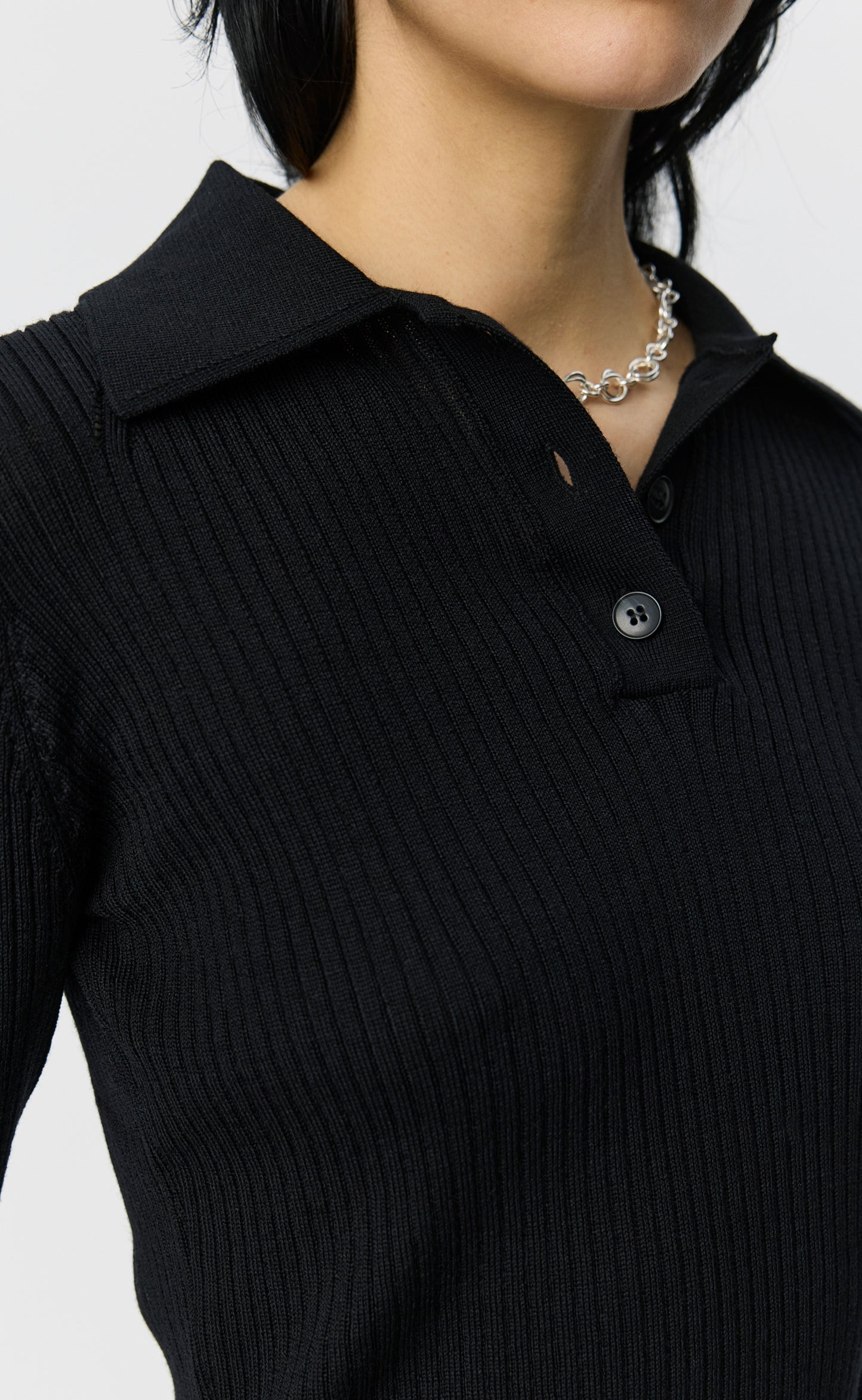 Partial Placket Polo - Black Rib