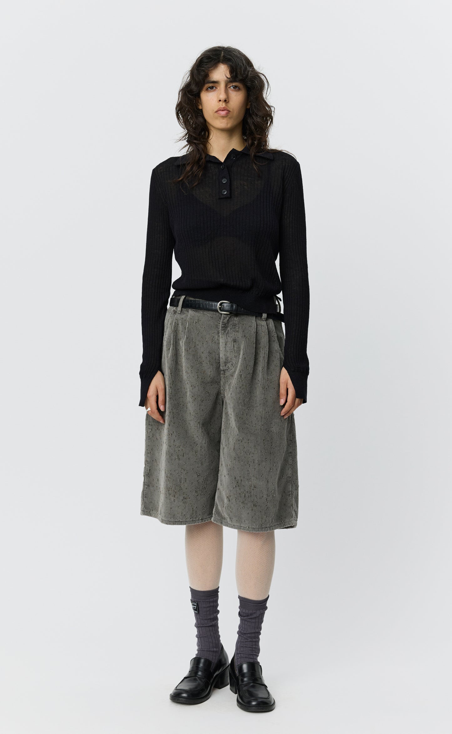 Partial Placket Polo - Black Rib