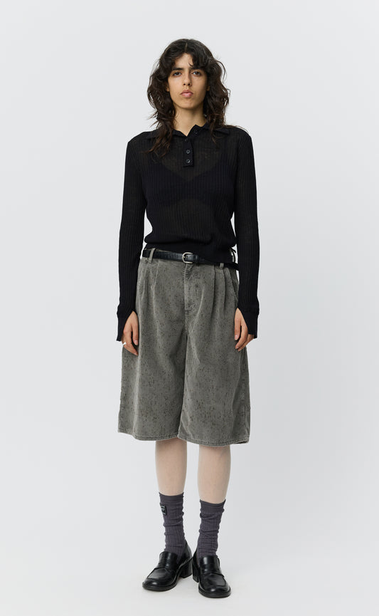 Partial Placket Polo - Black Rib