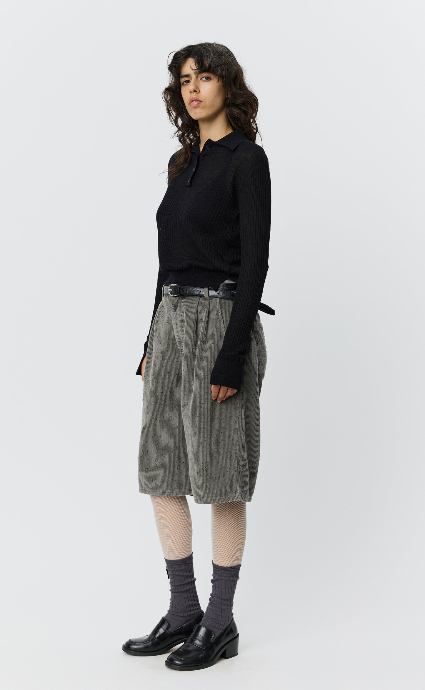 Partial Placket Polo - Black Rib