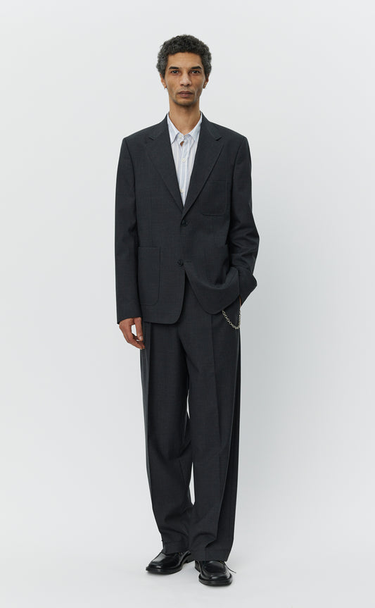 Patch Pocket Blazer - Grey Worsted Wool
