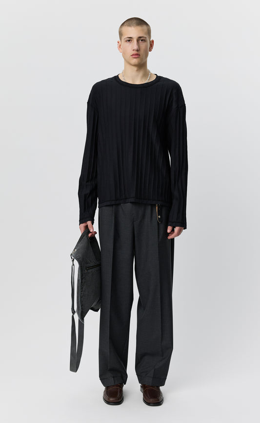 Round Neck Sweater - Black Inverted Ajour Stripe