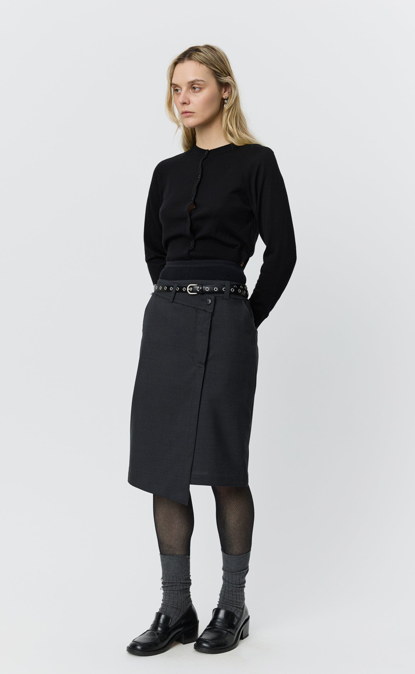 Reworked Skirt - Dark Grey Tropical Wool