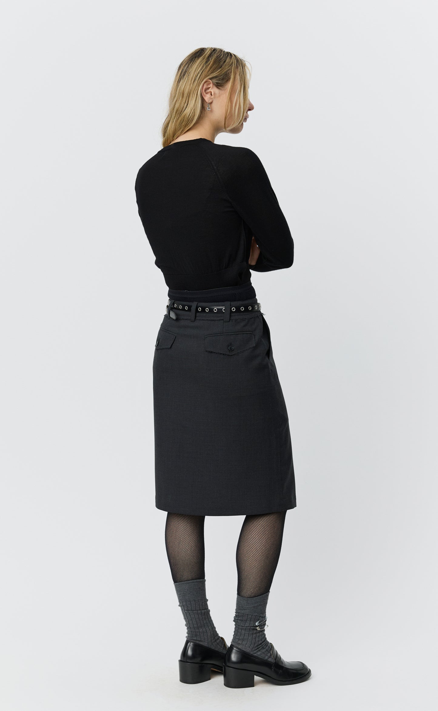Reworked Skirt - Dark Grey Tropical Wool