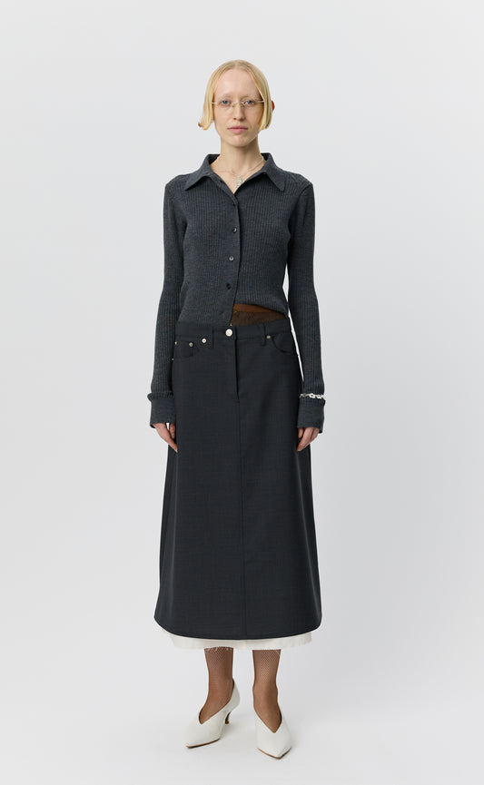Rivet Vent Skirt - Dark Grey Dry Wool