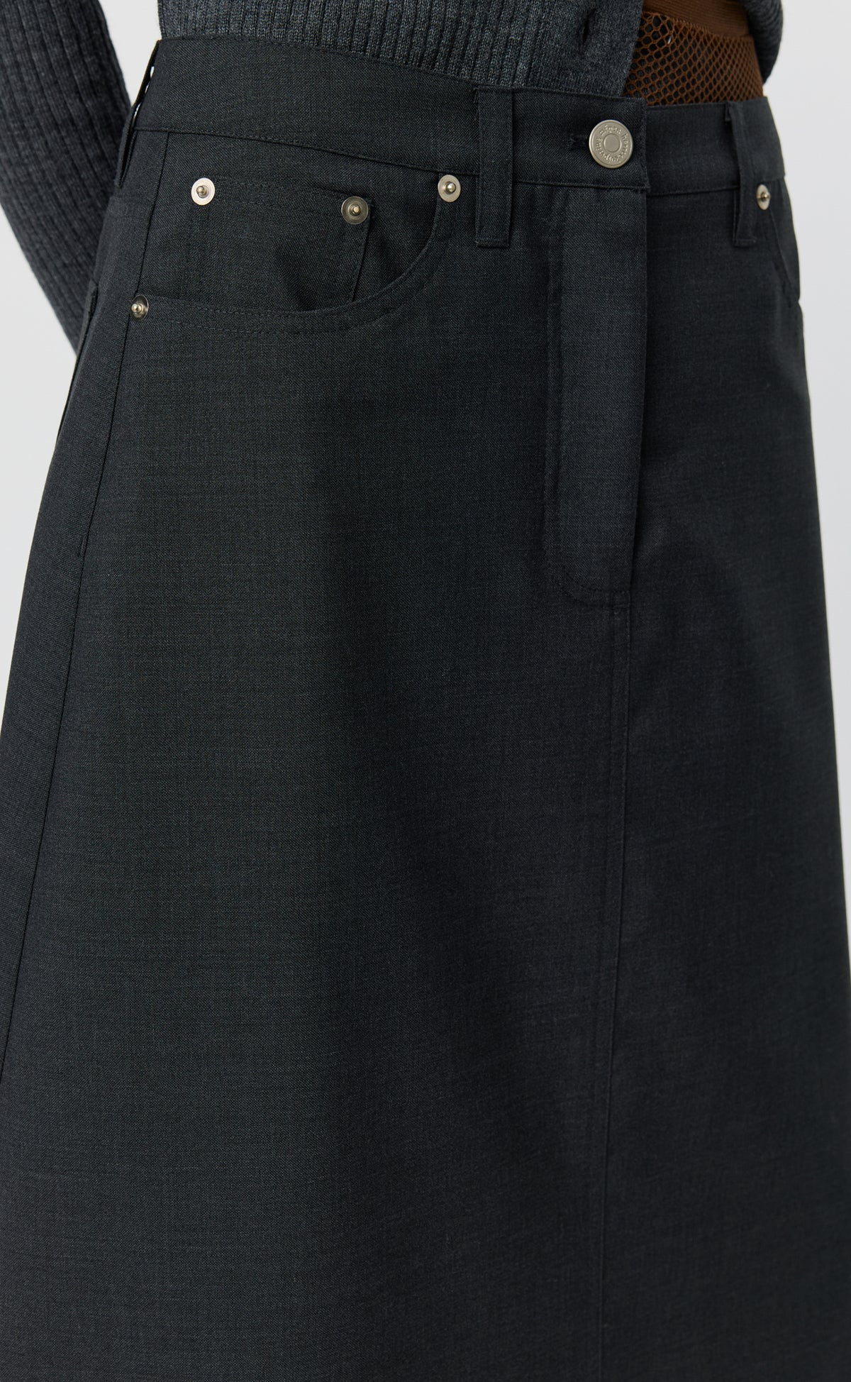 Rivet Vent Skirt - Dark Grey Dry Wool
